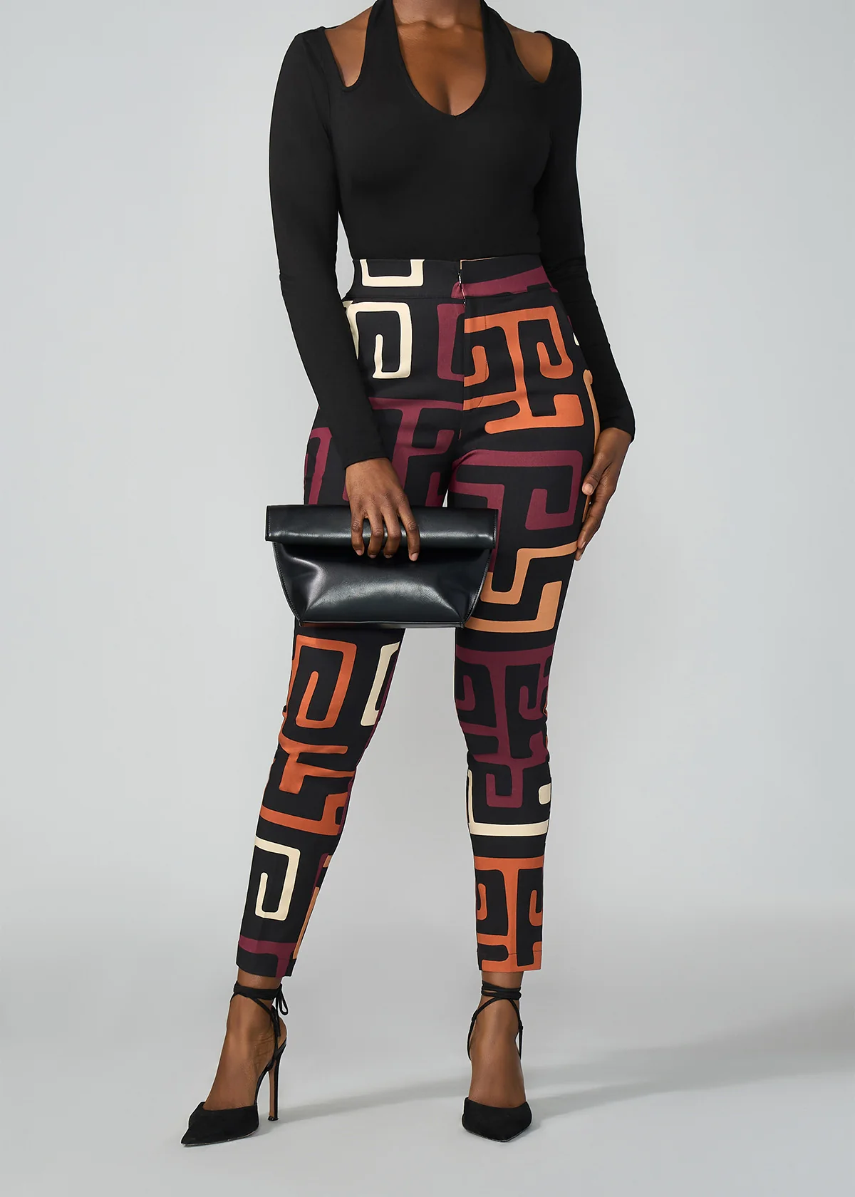 Talia Women's African Print Stretch Pants (Neutral Kuba Geometric) - Image 6