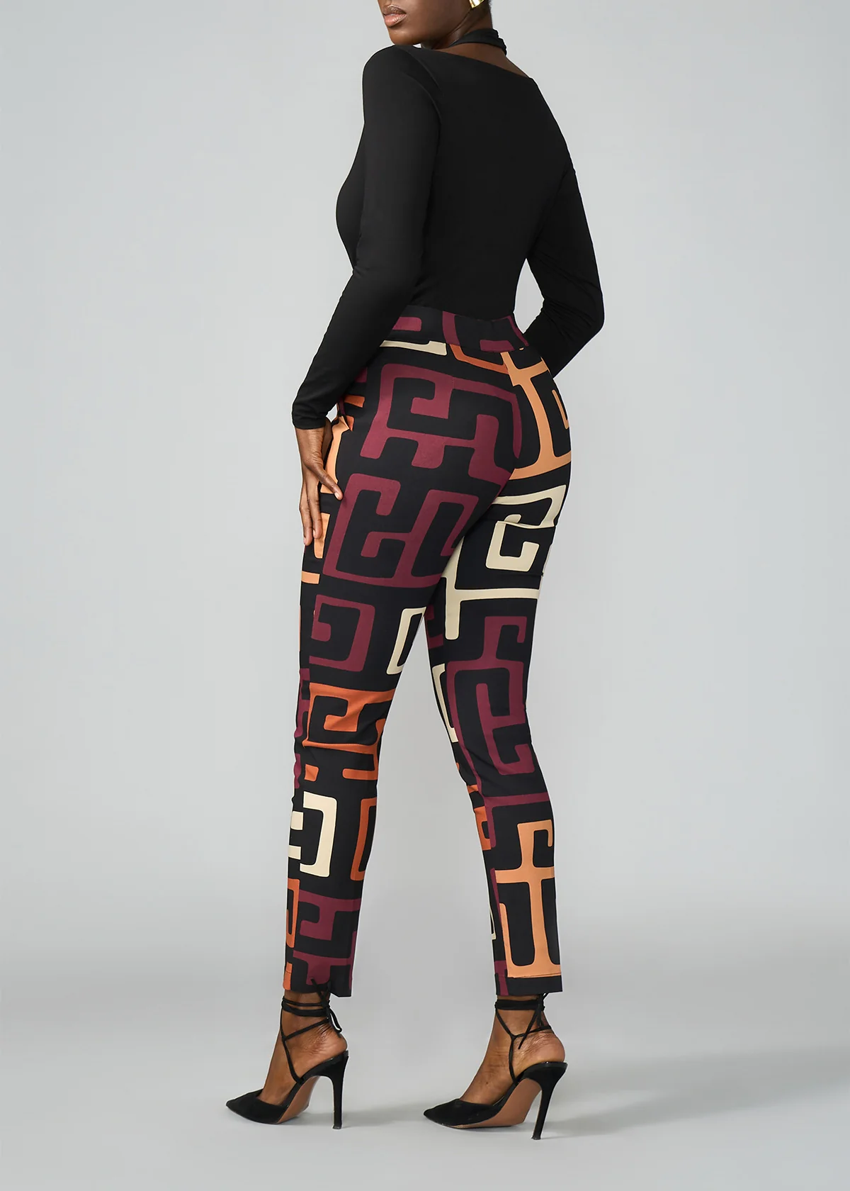 Talia Women's African Print Stretch Pants (Neutral Kuba Geometric) - Image 9