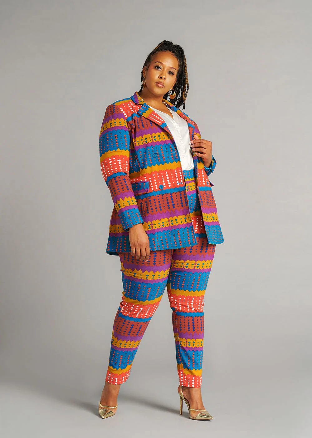 Talia Women's African Print Stretch Pants (Orange Teal Adire) - Image 3