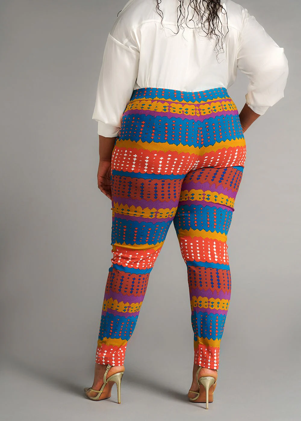 Talia Women's African Print Stretch Pants (Orange Teal Adire) - Image 5