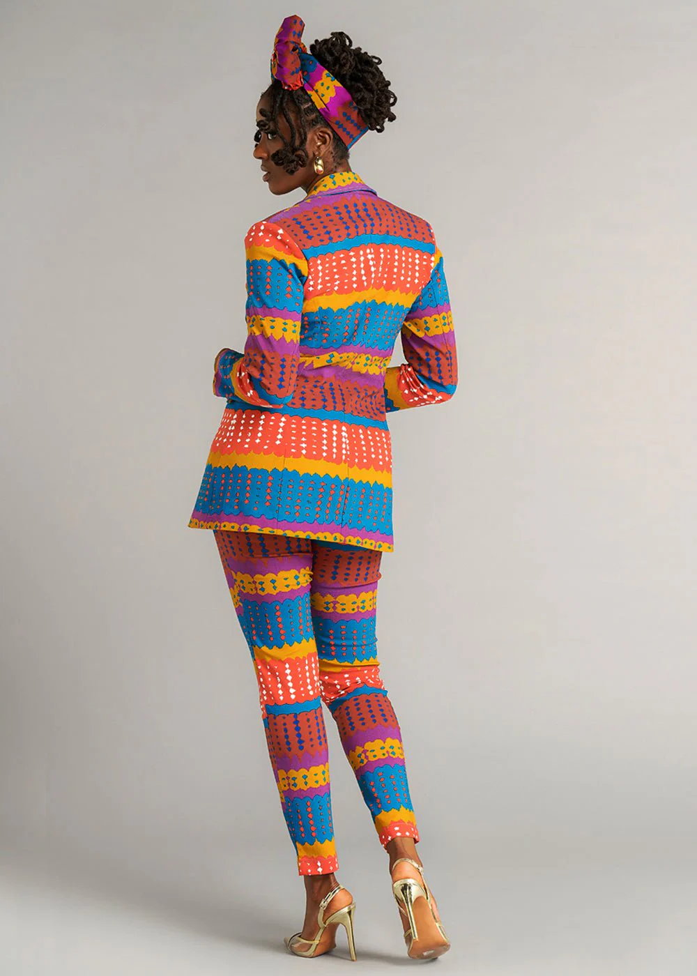Talia Women's African Print Stretch Pants (Orange Teal Adire) - Image 6