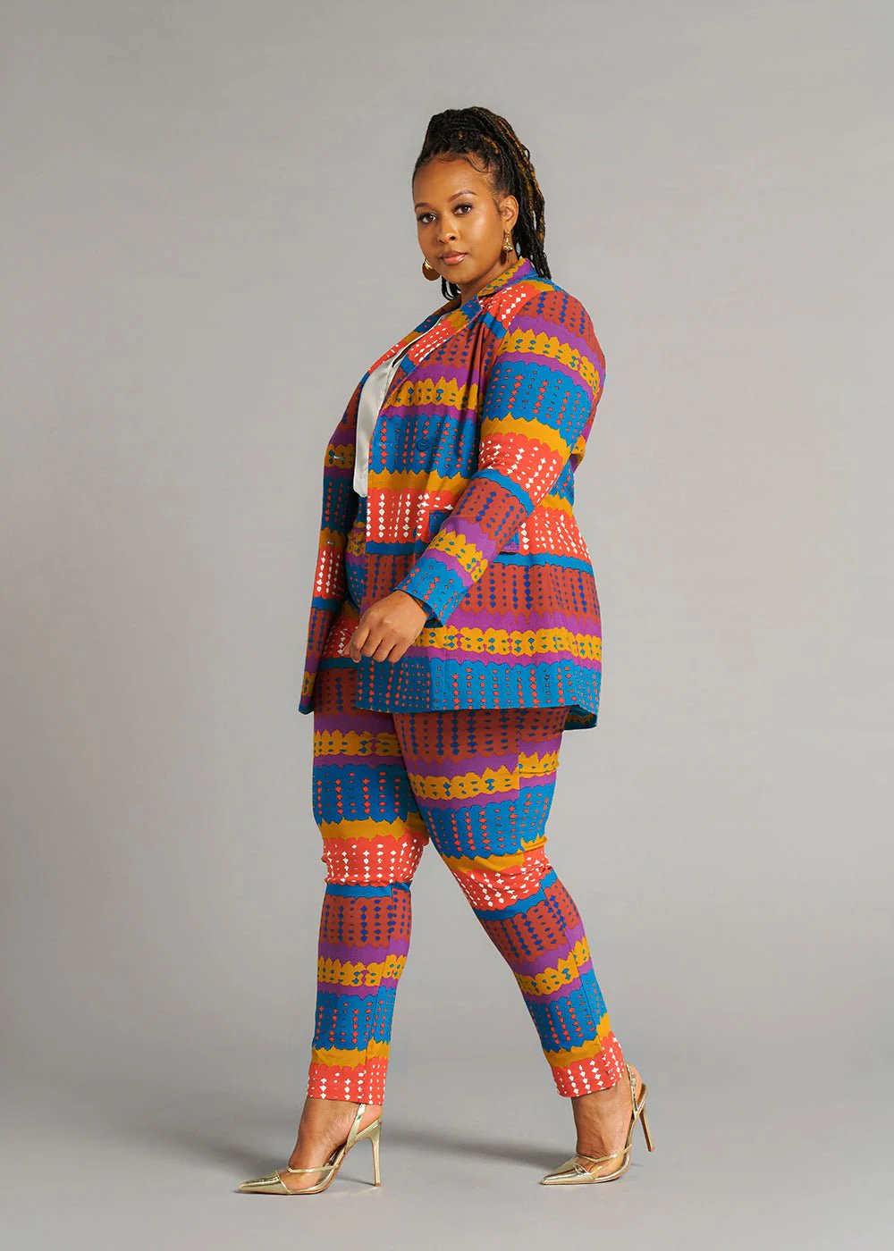 Talia Women's African Print Stretch Pants (Orange Teal Adire) - Image 7