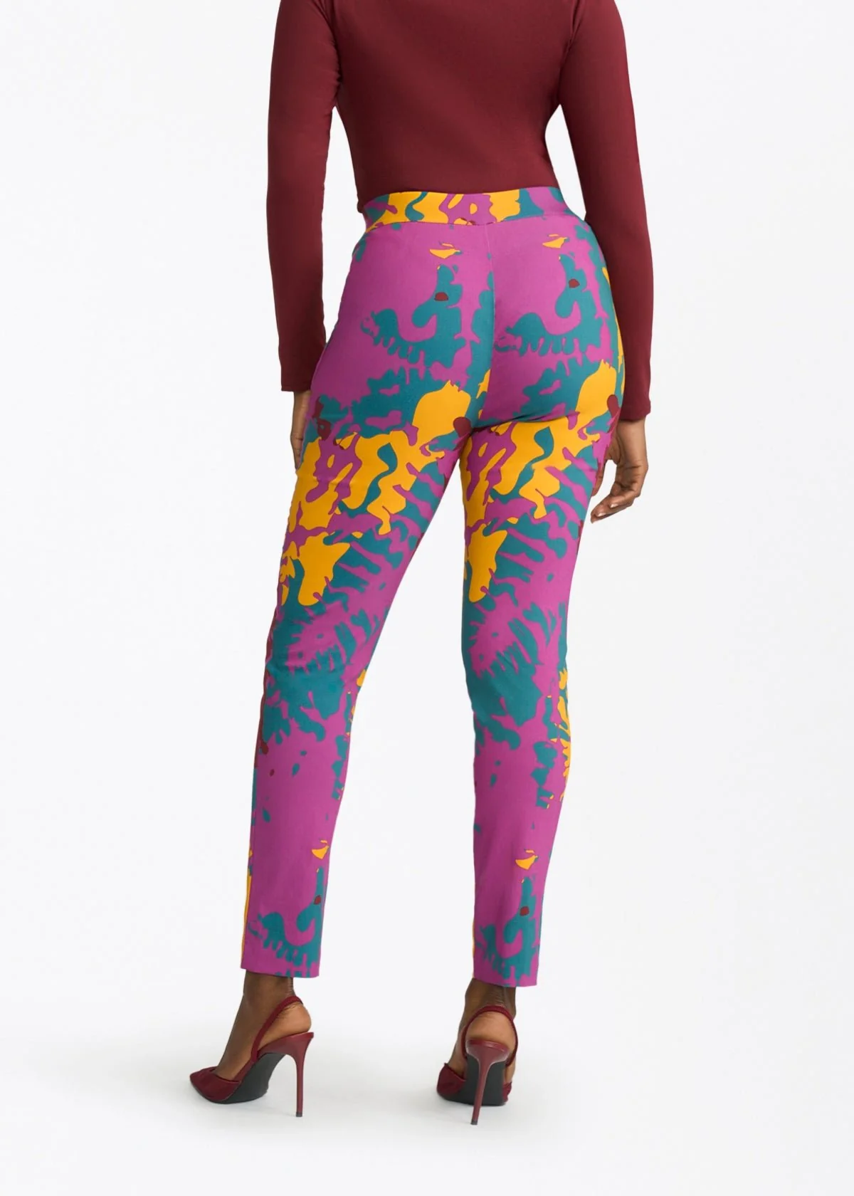 Talia Womens African Print Stretch Pants (Purple Gold Abstract) - Clearance - Image 4