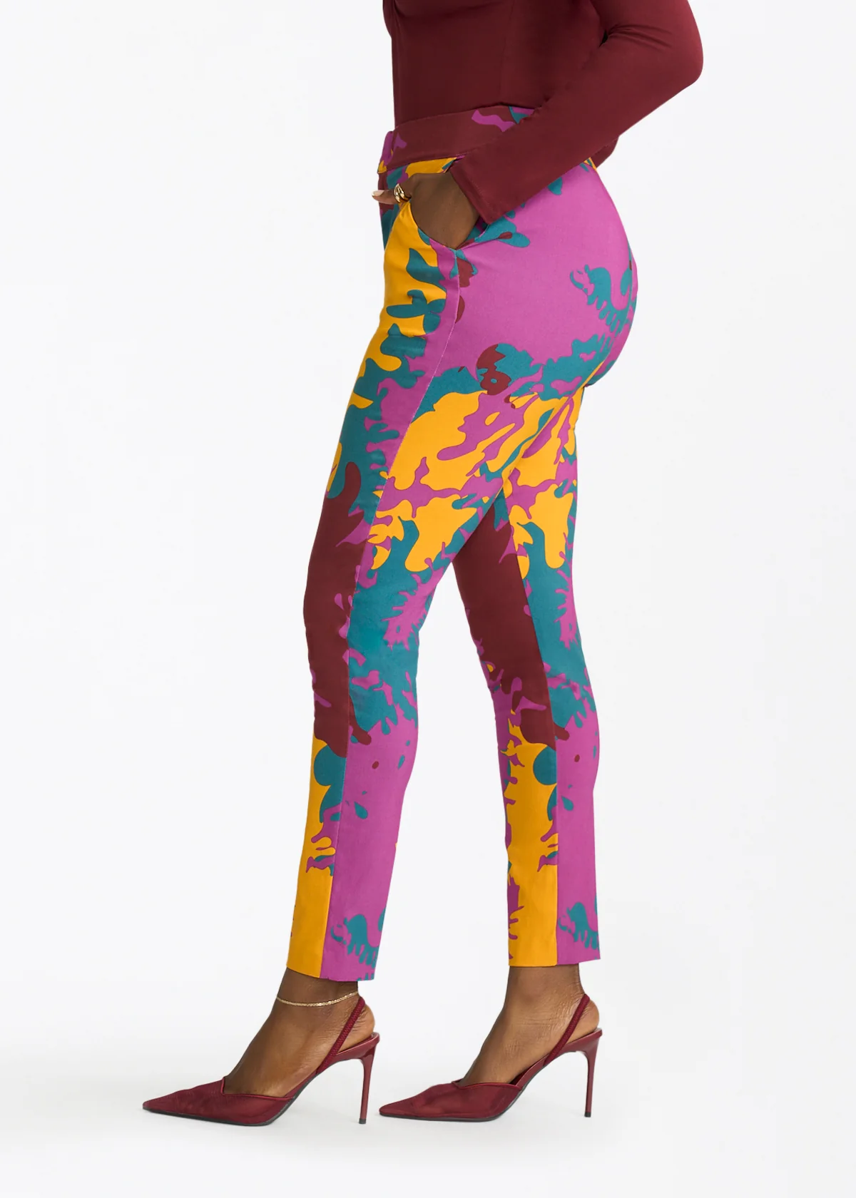 Talia Womens African Print Stretch Pants (Purple Gold Abstract) - Clearance - Image 5