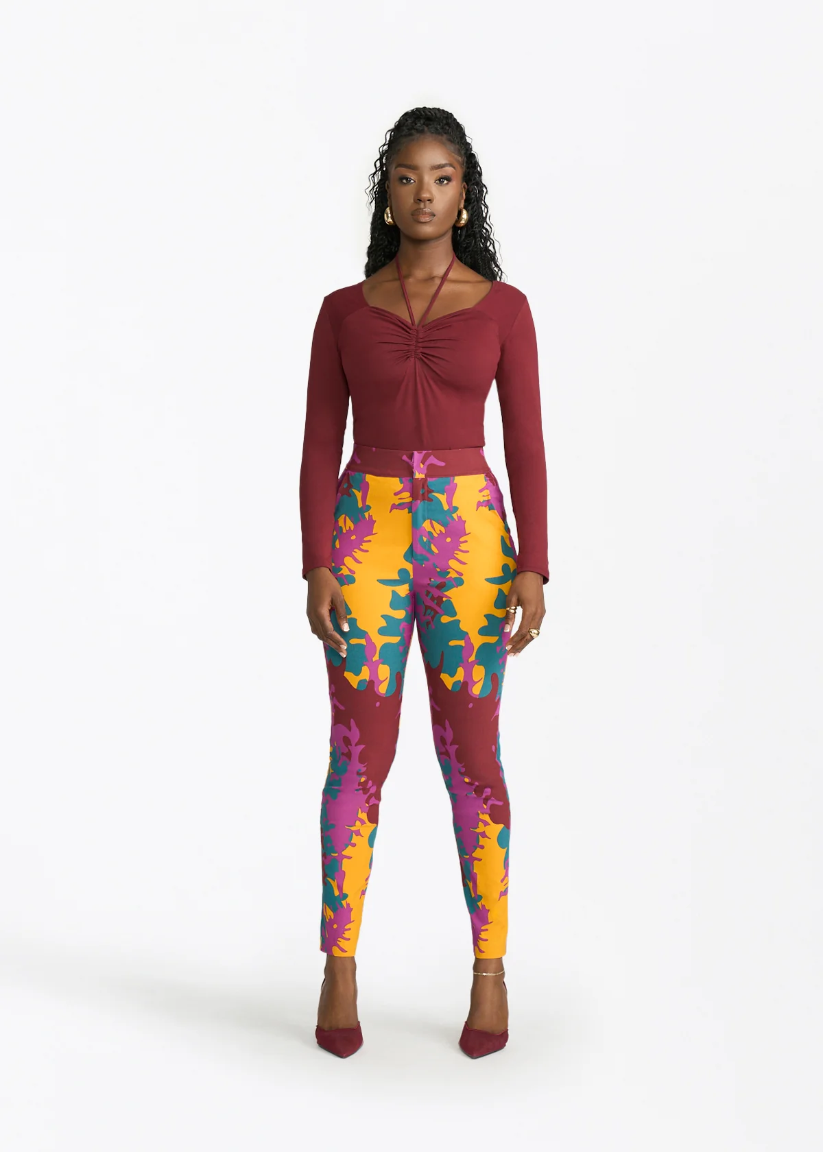 Talia Womens African Print Stretch Pants (Purple Gold Abstract) - Clearance - Image 6