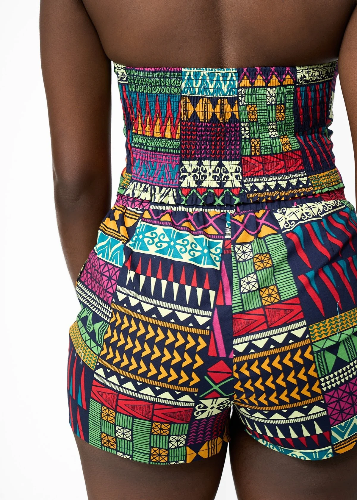 Tanina Women's African Print Button-Up Bandeau Top (Green Navy Kente) - Image 4