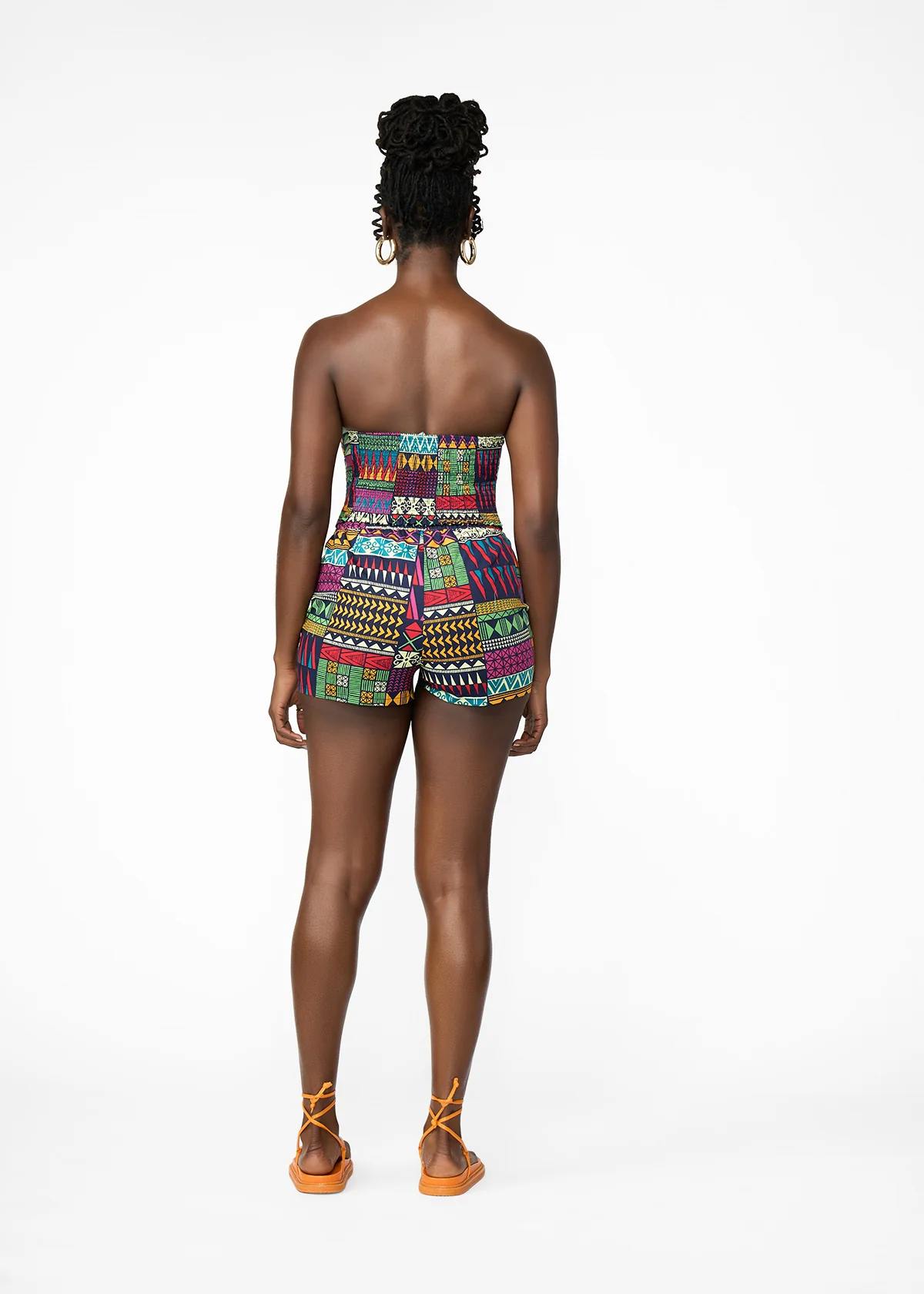 Tanina Women's African Print Button-Up Bandeau Top (Green Navy Kente) - Image 5