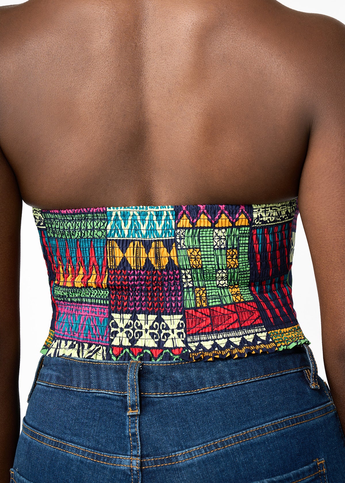Tanina Women's African Print Button-Up Bandeau Top (Green Navy Kente) - Image 6