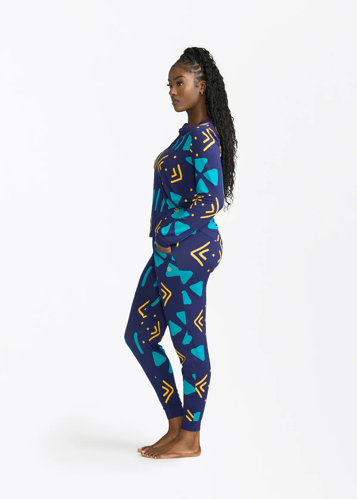Tella Women's African Print Pajama Set (Navy Gold Mudcloth) - Image 3