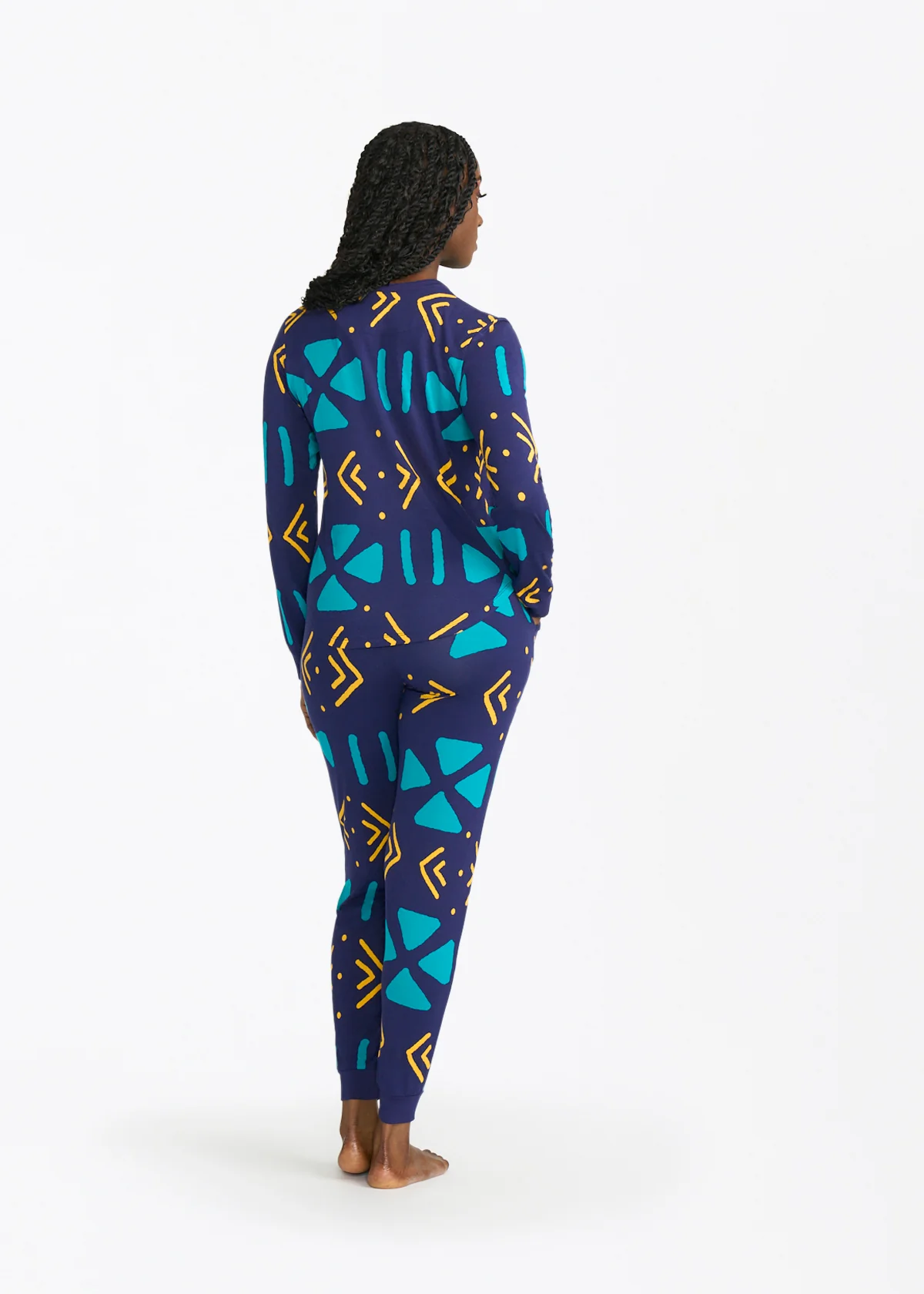 Tella Women's African Print Pajama Set (Navy Gold Mudcloth) - Image 4