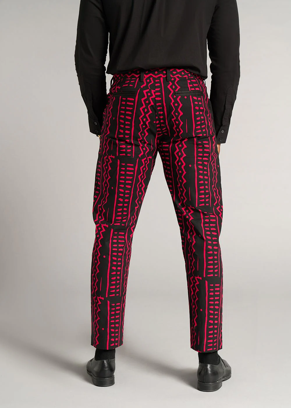 Tendai Men's African Print Trousers (Black Magenta Tribal) - Clearance - Image 3