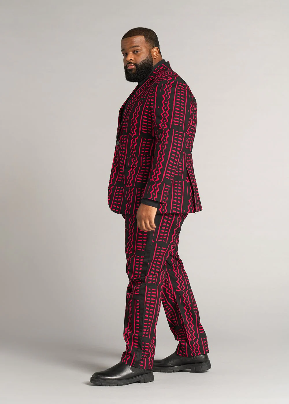 Tendai Men's African Print Trousers (Black Magenta Tribal) - Clearance - Image 4
