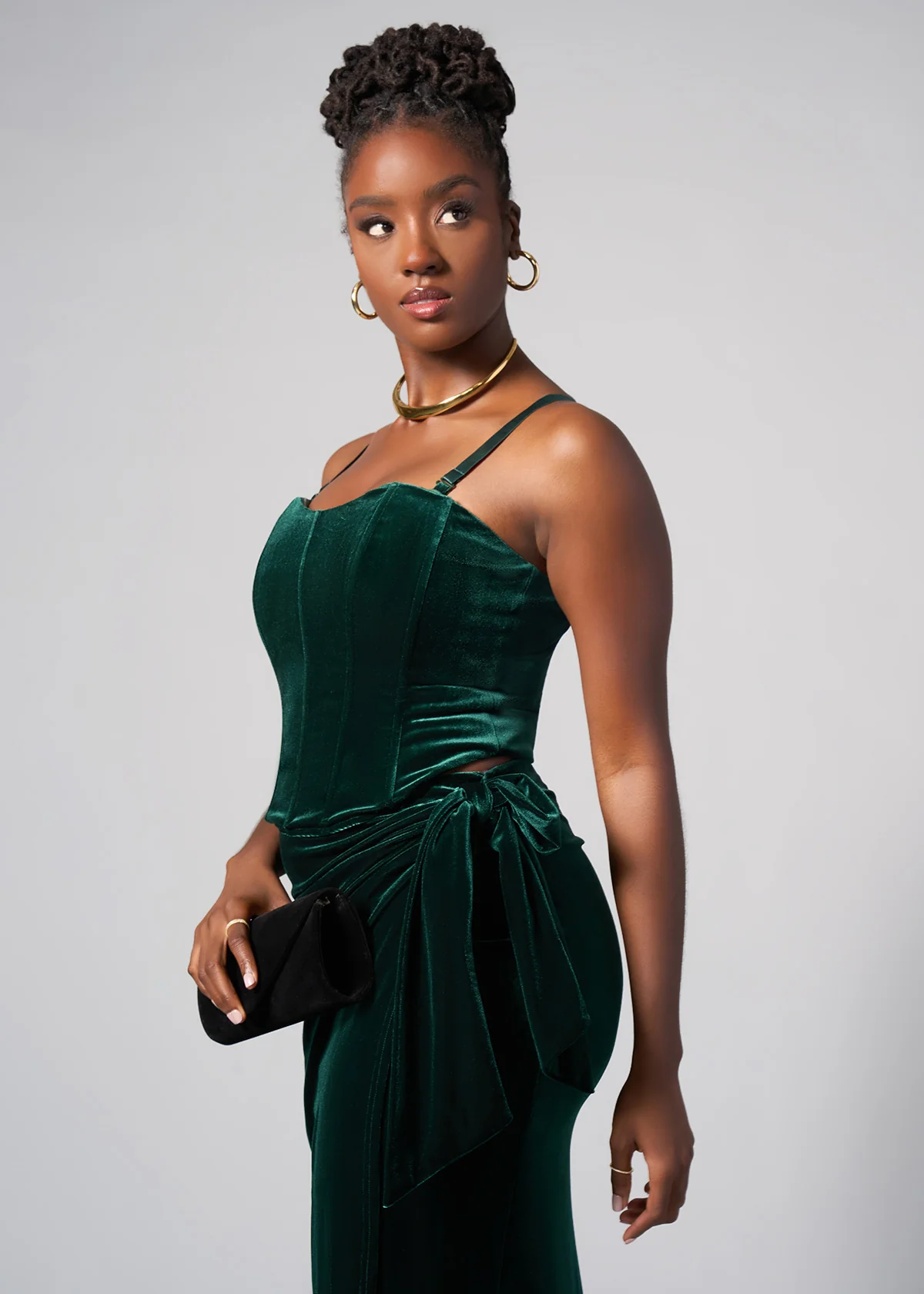 Tesafaye Women's Stretch Velvet Faux Wrap Skirt (Emerald) - Image 5