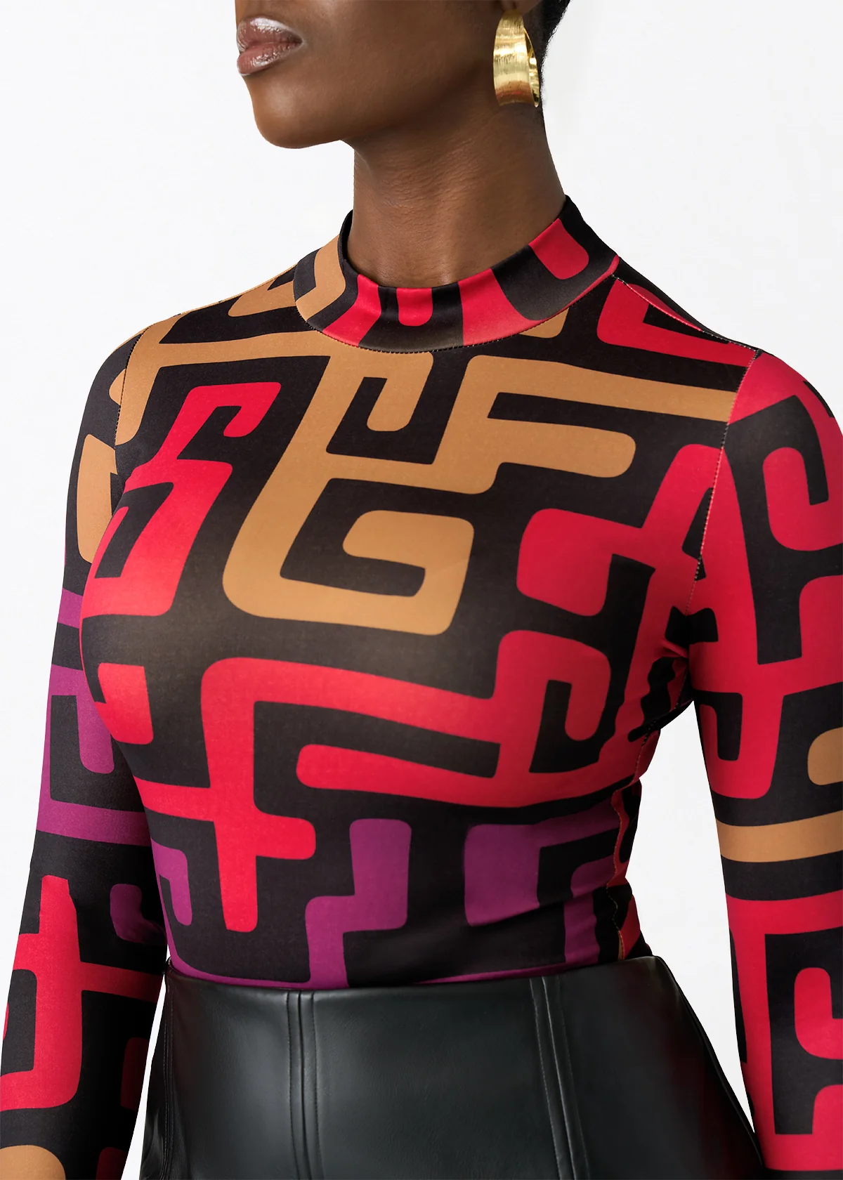 Thabisa Women's African Print Bodysuit (Black Berry Kuba) - Image 3