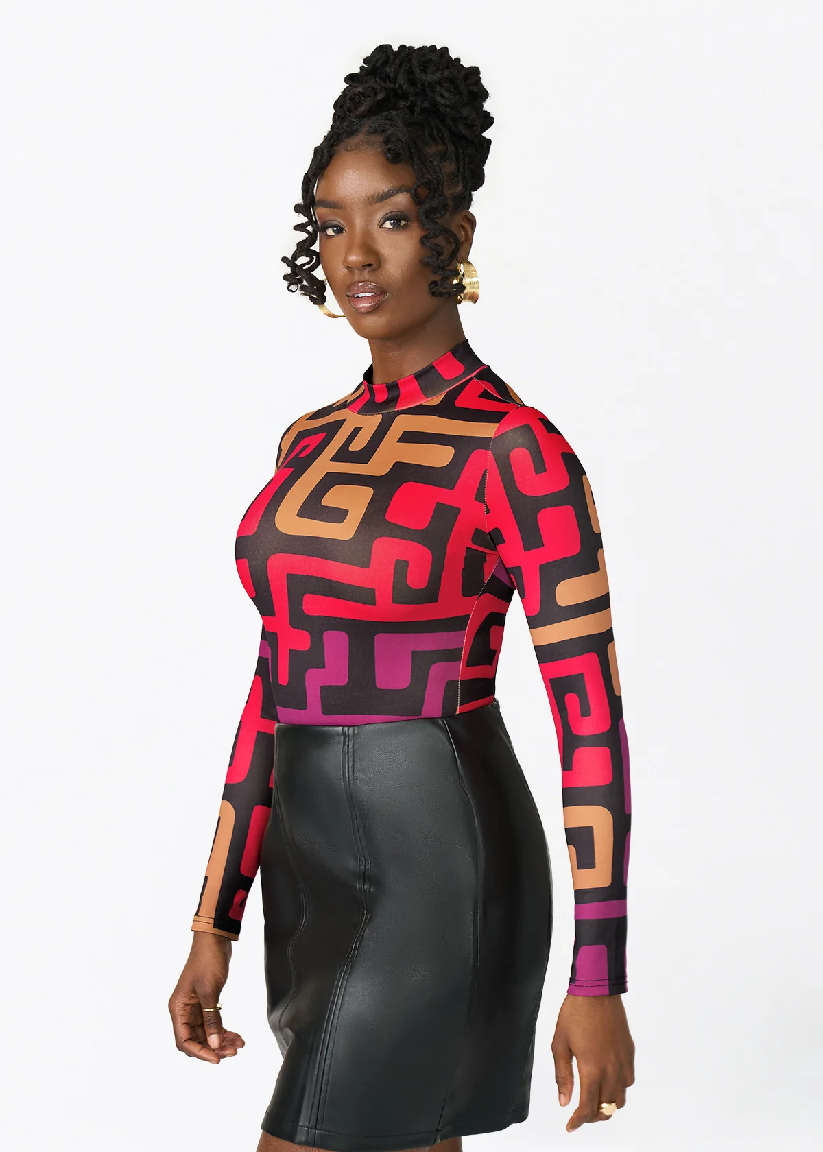 Thabisa Women's African Print Bodysuit (Black Berry Kuba) - Image 4