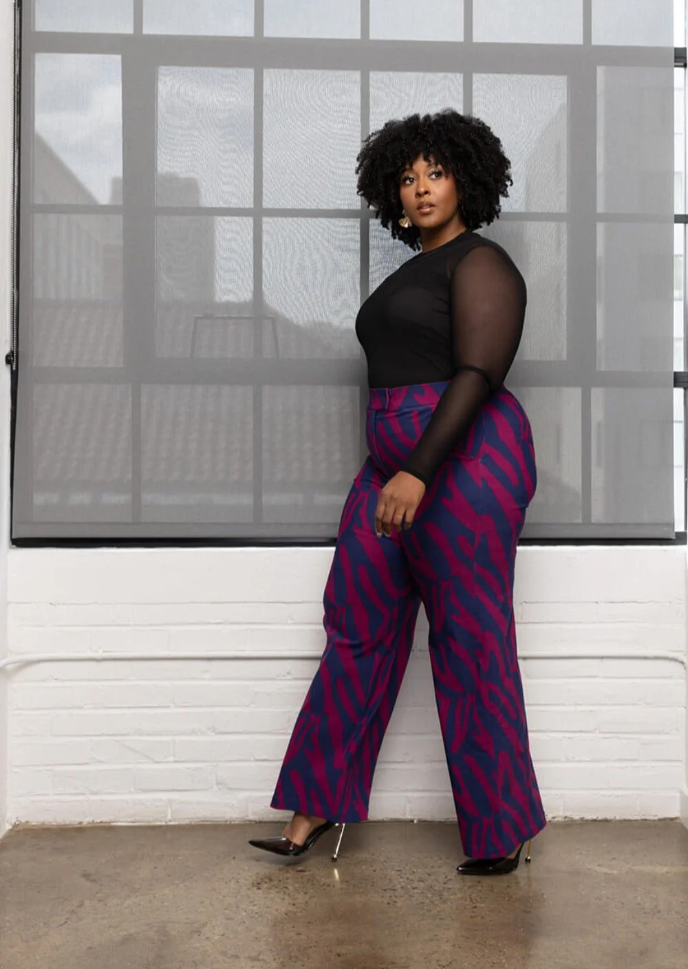 Thema Women's African Print Wide Leg Stretch Pants (Berry Zebra Abstract) - Image 3