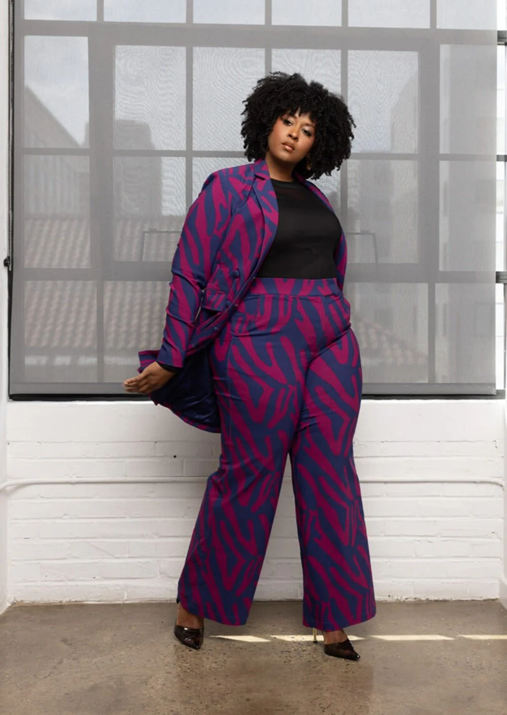 Thema Women's African Print Wide Leg Stretch Pants (Berry Zebra Abstract) - Image 5