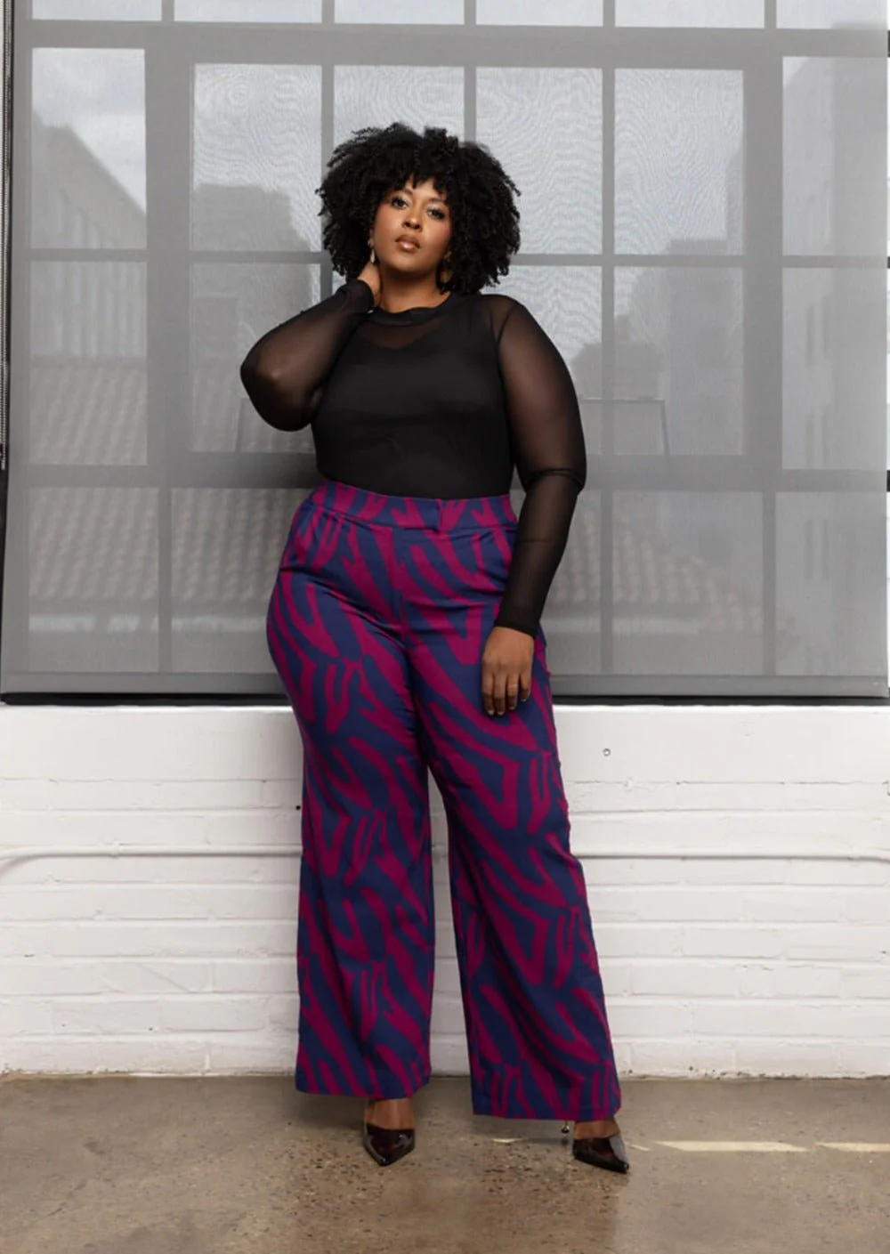 Thema Women's African Print Wide Leg Stretch Pants (Berry Zebra Abstract) - Image 6