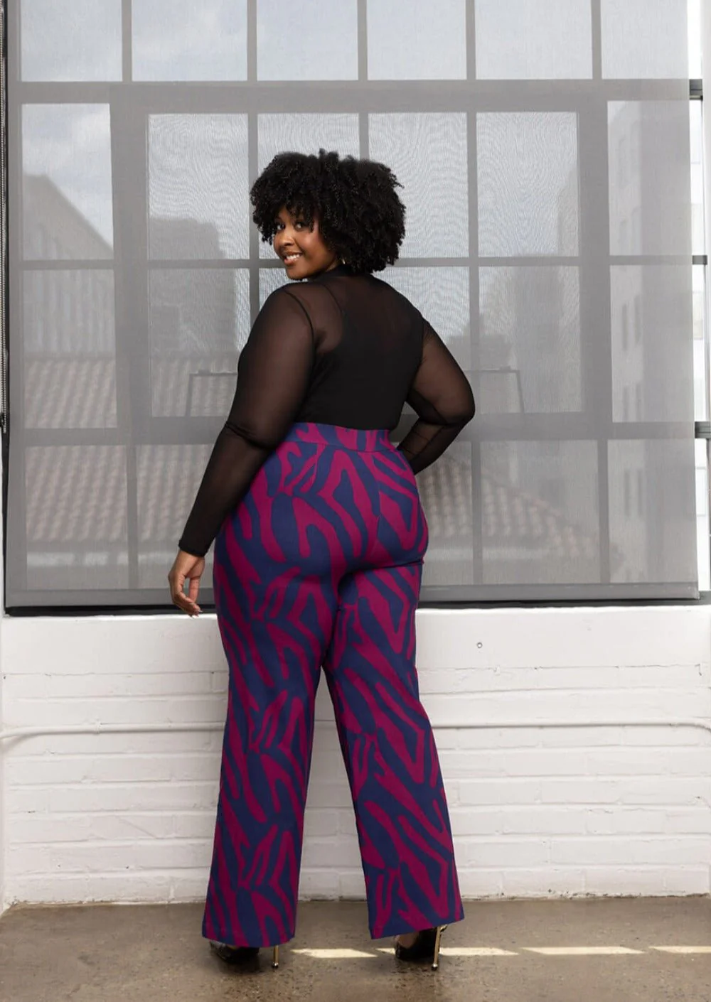 Thema Women's African Print Wide Leg Stretch Pants (Berry Zebra Abstract) - Image 7
