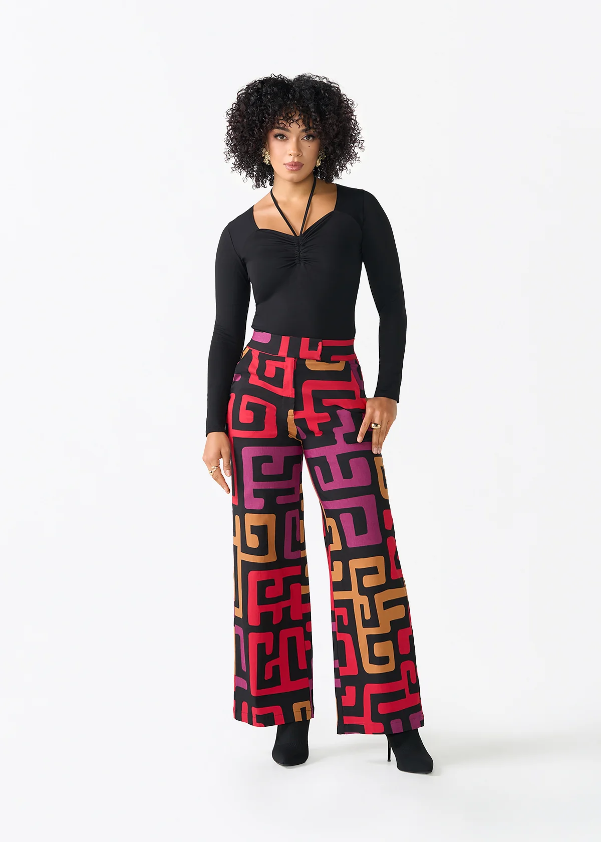 Thema Women's African Print Stretch Wide Leg Pants (Black Berry Kuba) - Image 2