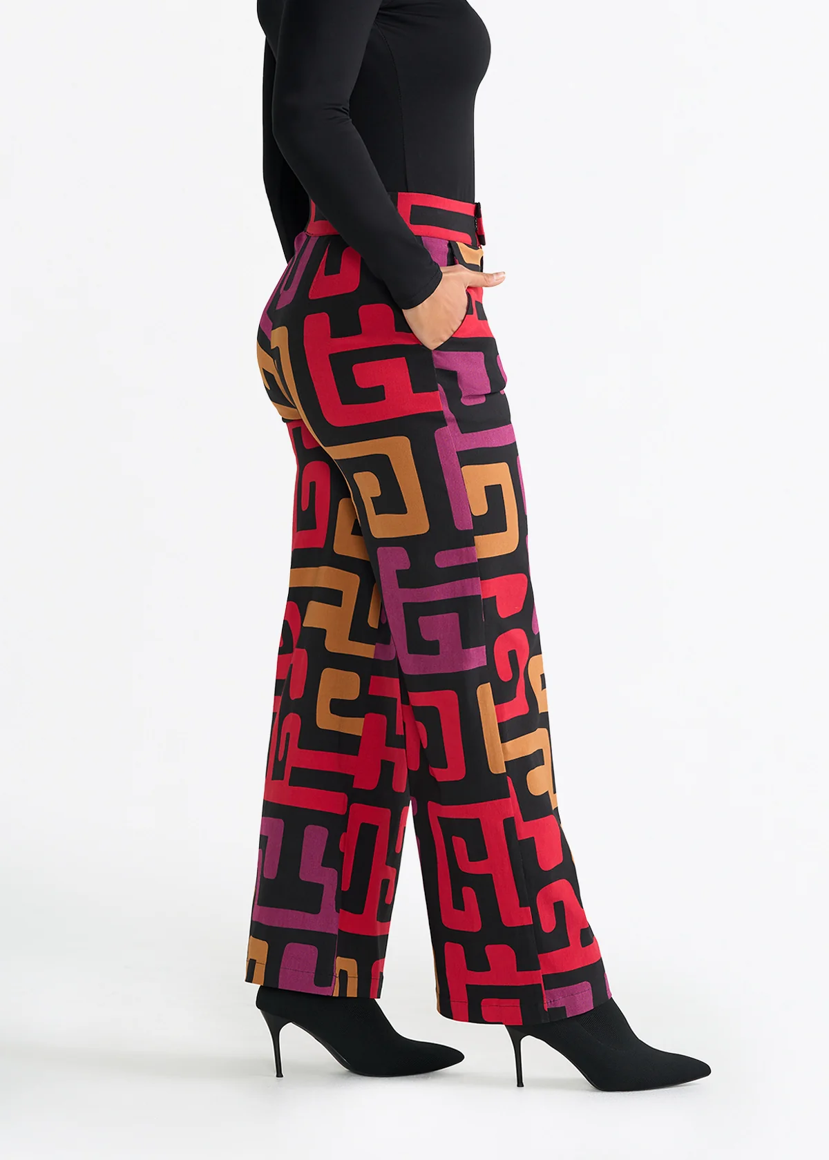 Thema Women's African Print Stretch Wide Leg Pants (Black Berry Kuba) - Image 3