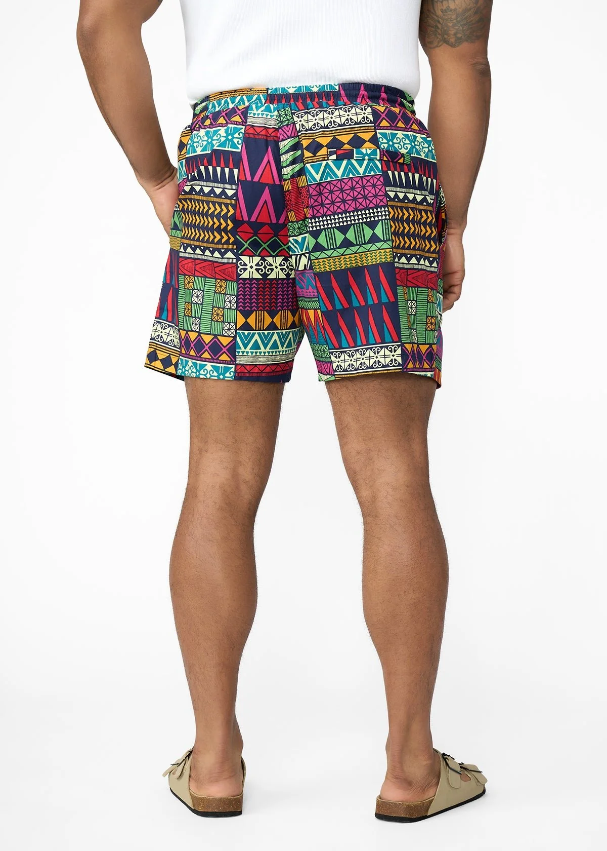 Tiziri Men's African Print Shorts (Green Navy Kente) - Clearance - Image 6