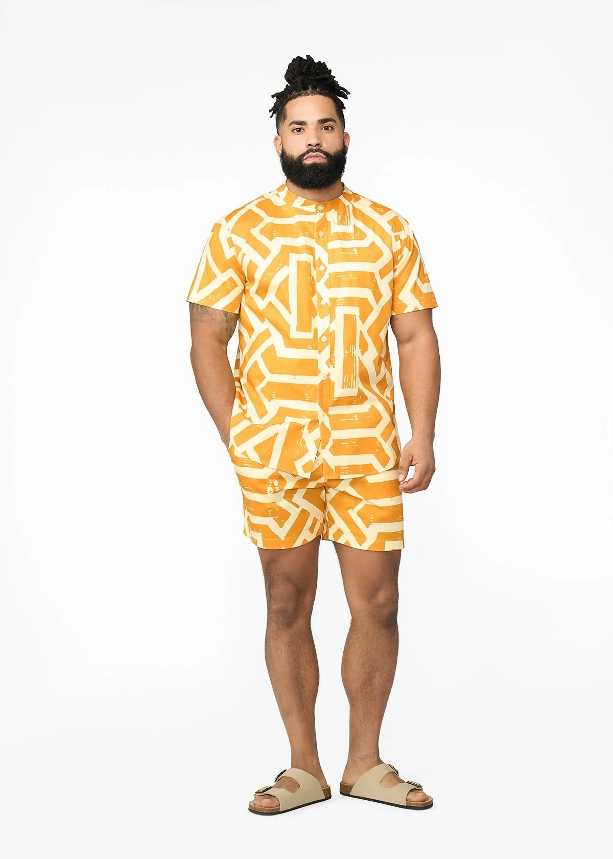 Tiziri Men's African Print Shorts (Gold Cream Tribal) - Clearance - Image 5