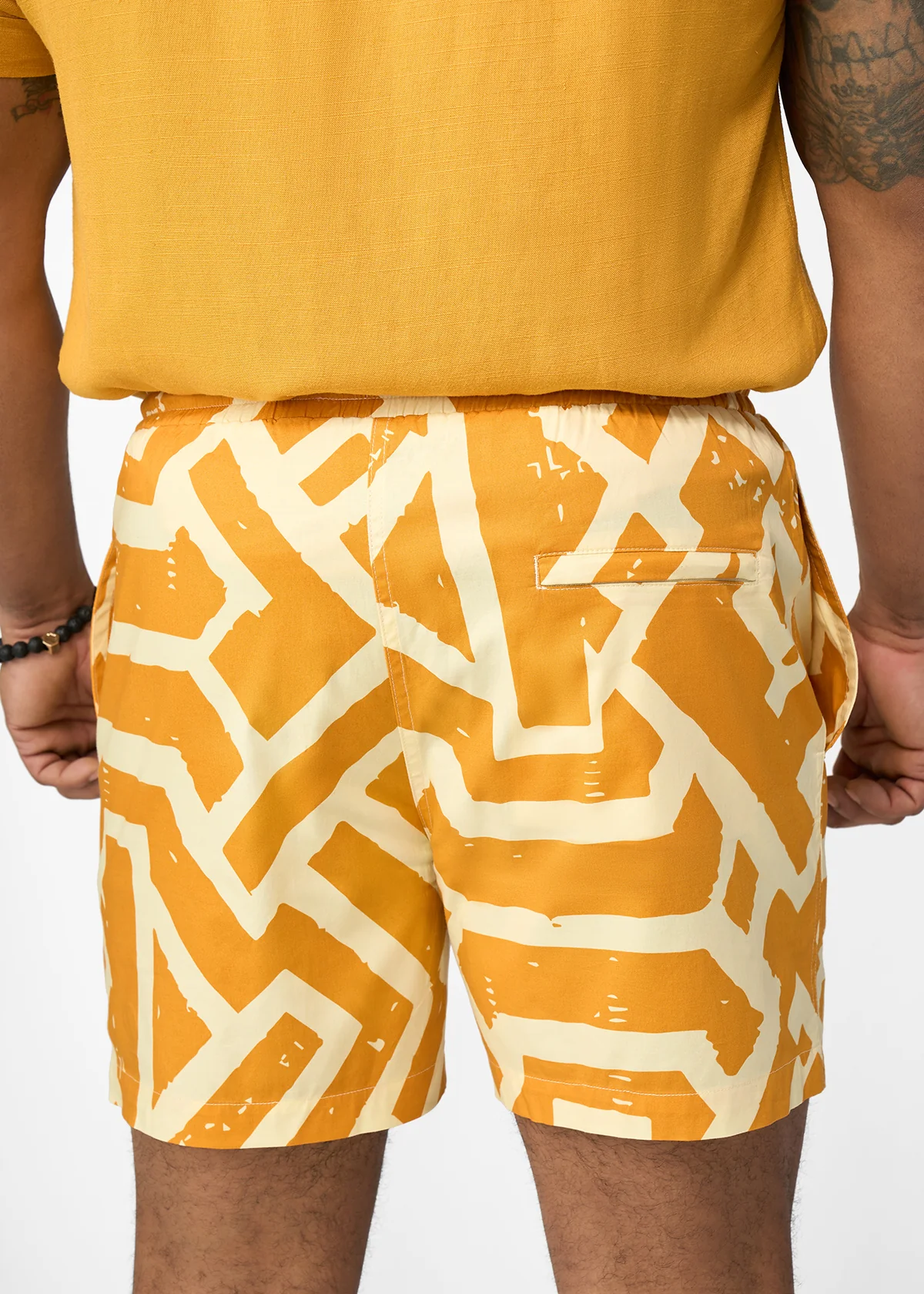 Tiziri Men's African Print Shorts (Gold Cream Tribal) - Clearance - Image 6