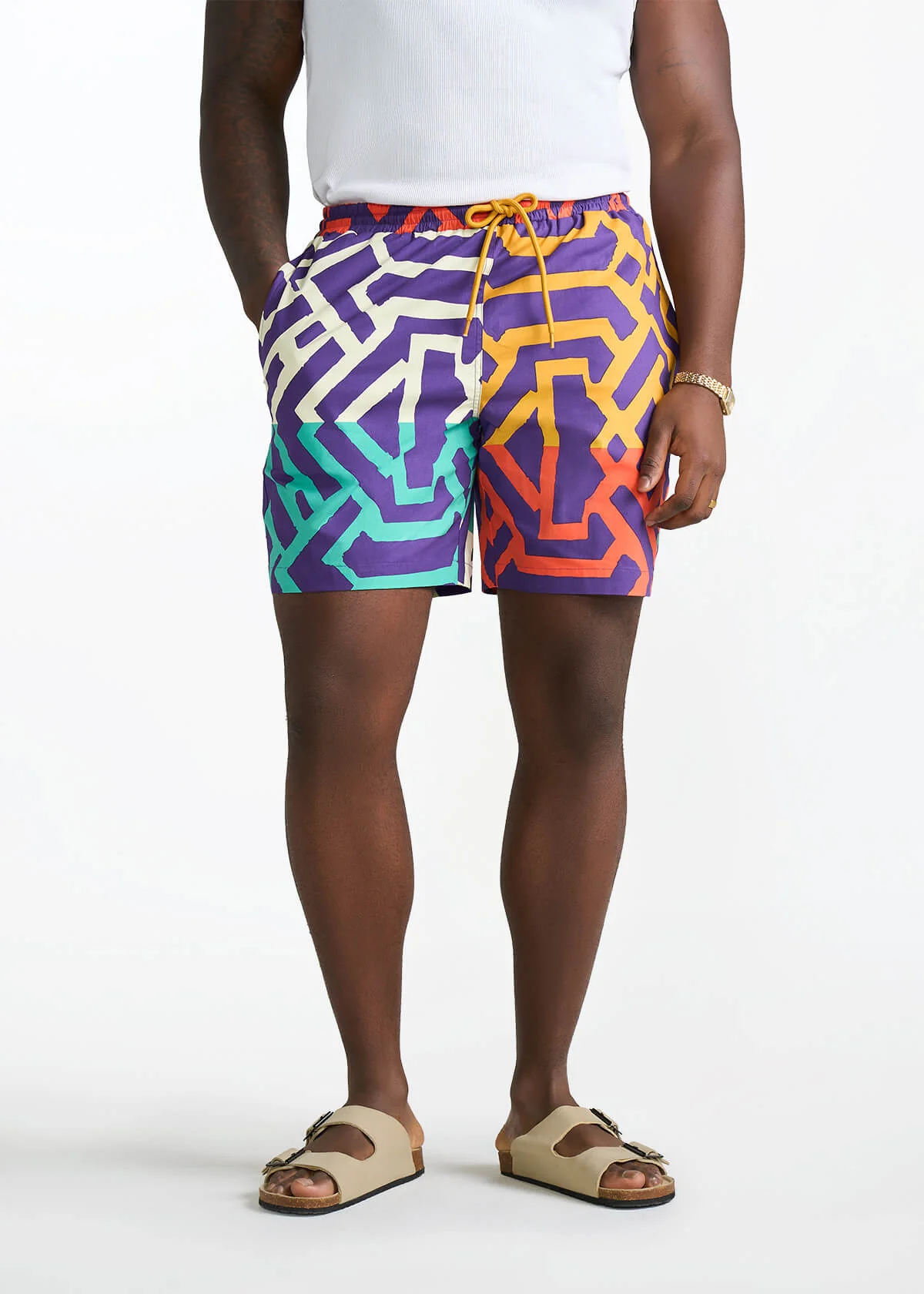 Tiziri Men's African Print Shorts (Purple Multicolor Tribal)