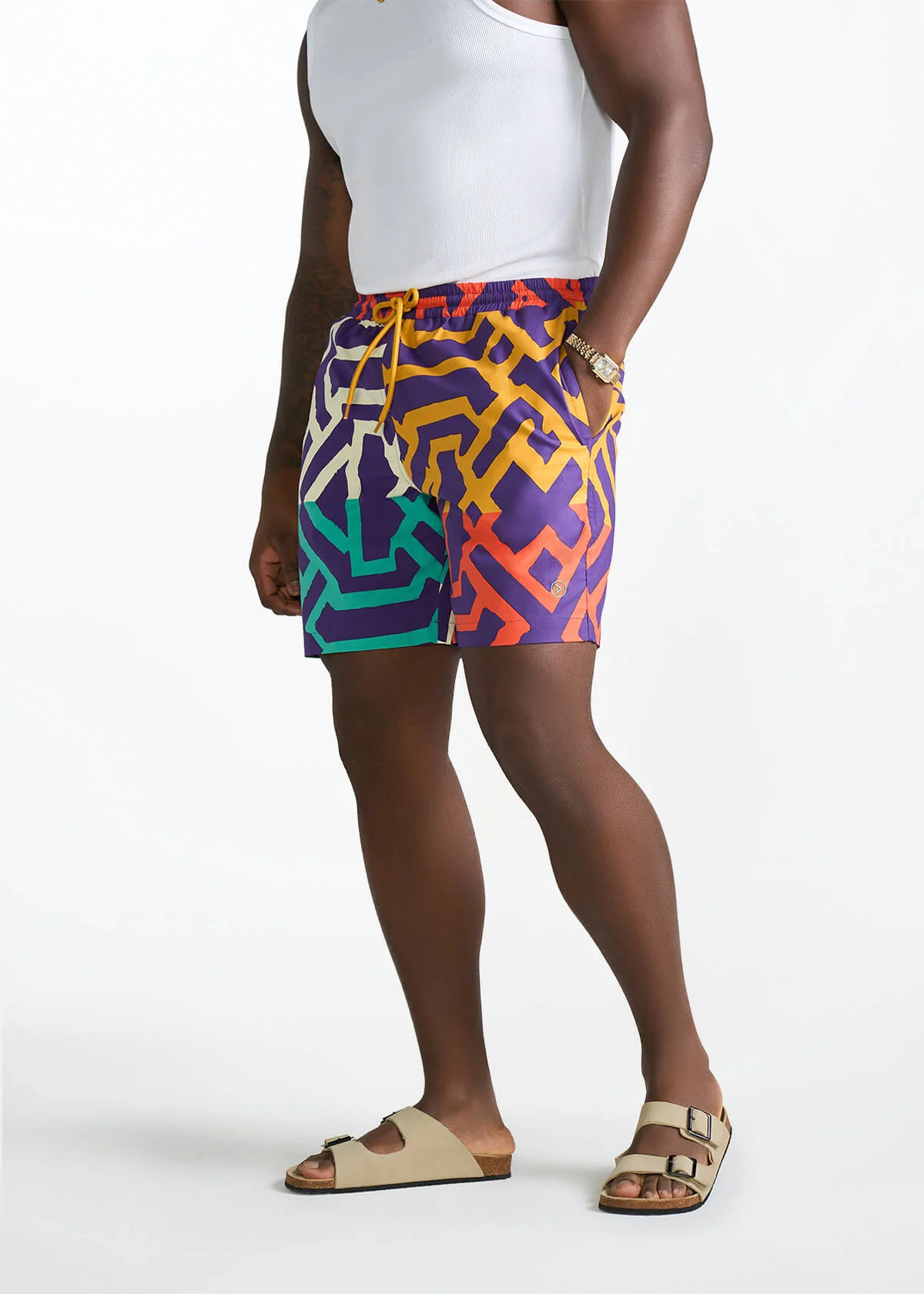 Tiziri Men's African Print Shorts (Purple Multicolor Tribal) - Image 3