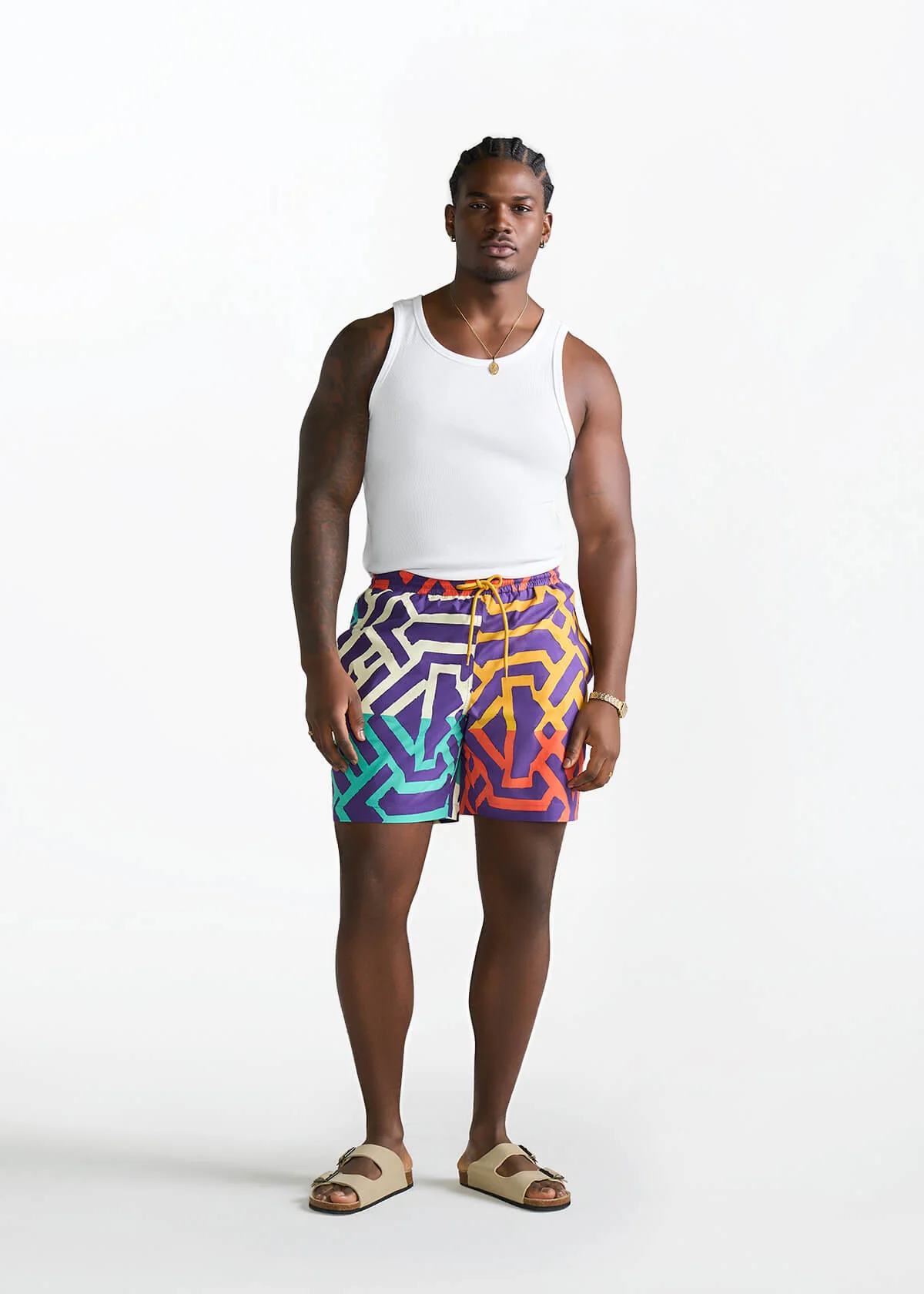 Tiziri Men's African Print Shorts (Purple Multicolor Tribal) - Image 4