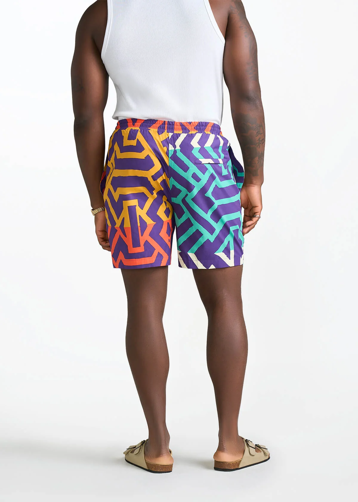 Tiziri Men's African Print Shorts (Purple Multicolor Tribal) - Image 5