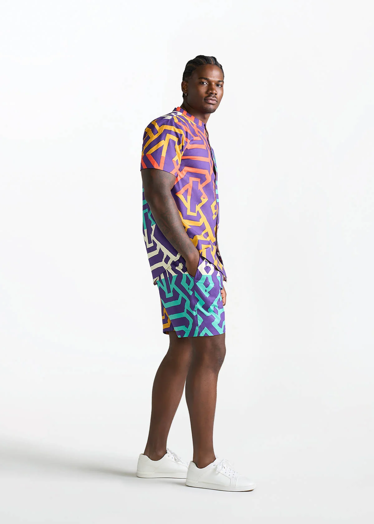 Tiziri Men's African Print Shorts (Purple Multicolor Tribal) - Image 6
