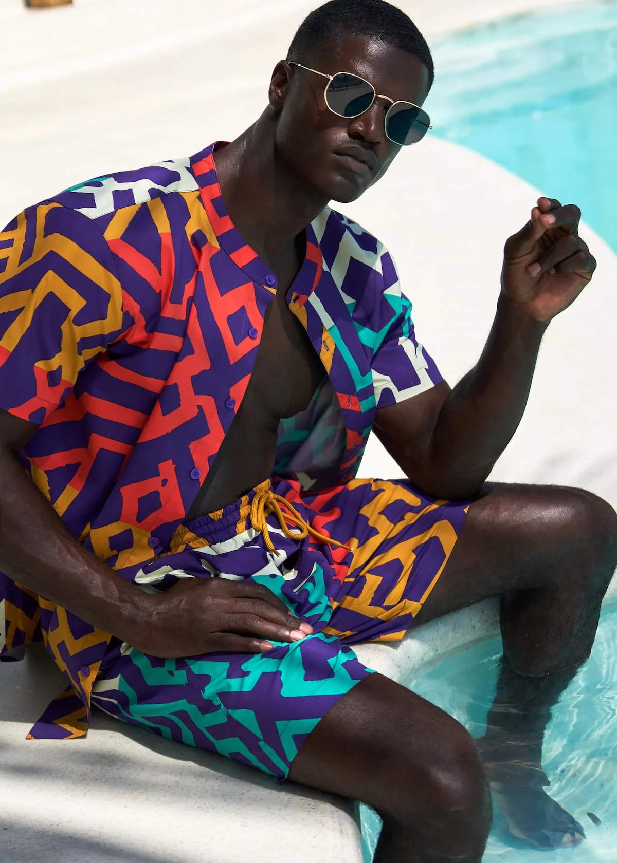 Tiziri Men's African Print Shorts (Purple Multicolor Tribal) - Image 7