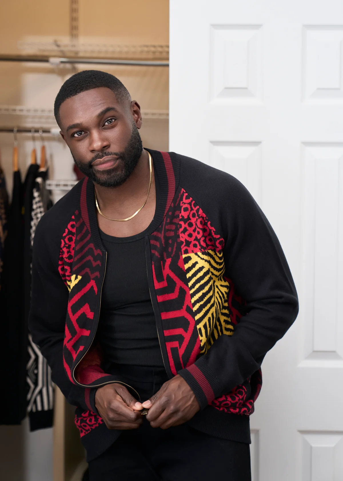 Togo Men's African Print Zip-Up Sweater (Black Cherry Multipattern) - Image 2