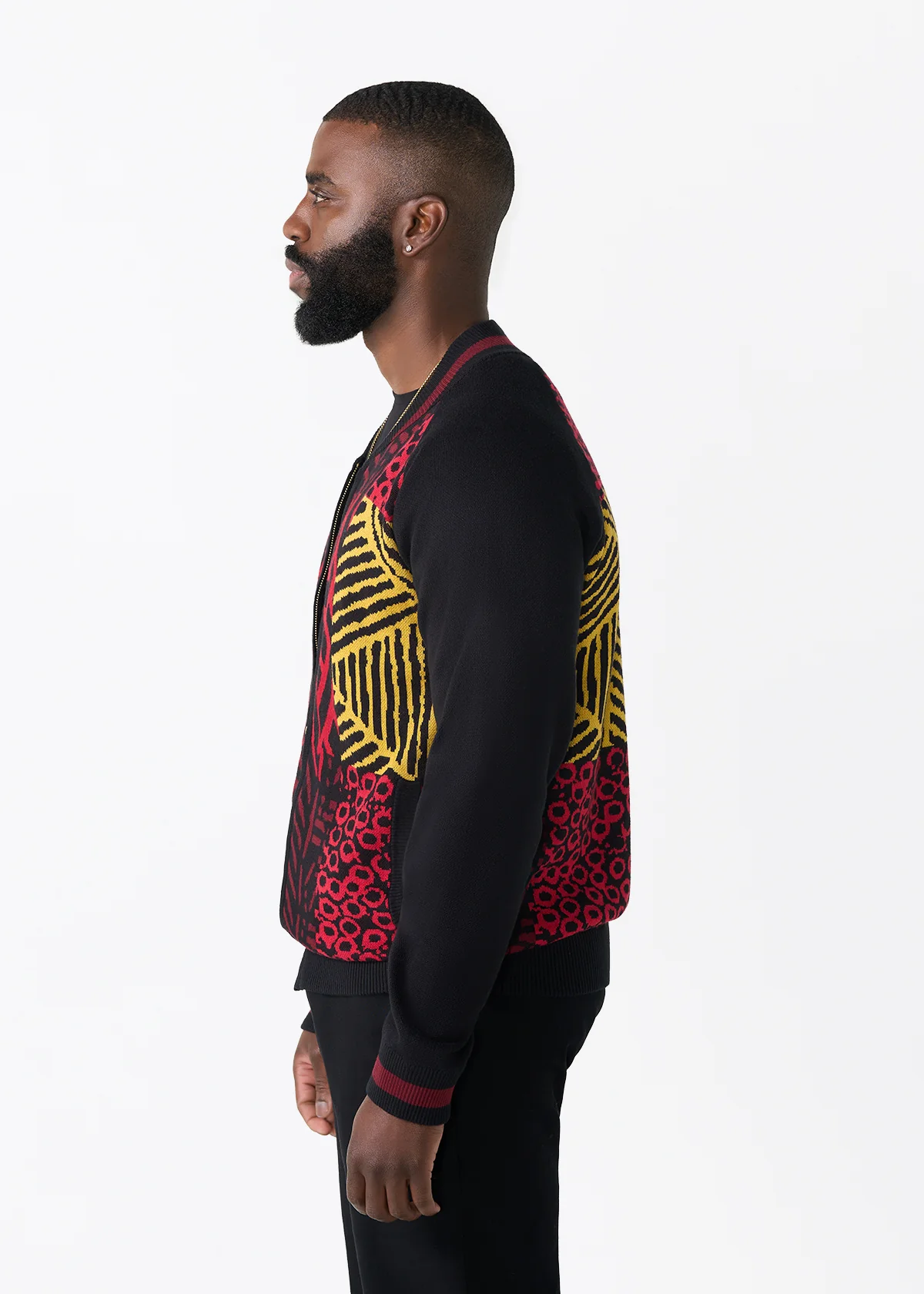 Togo Men's African Print Zip-Up Sweater (Black Cherry Multipattern) - Image 4