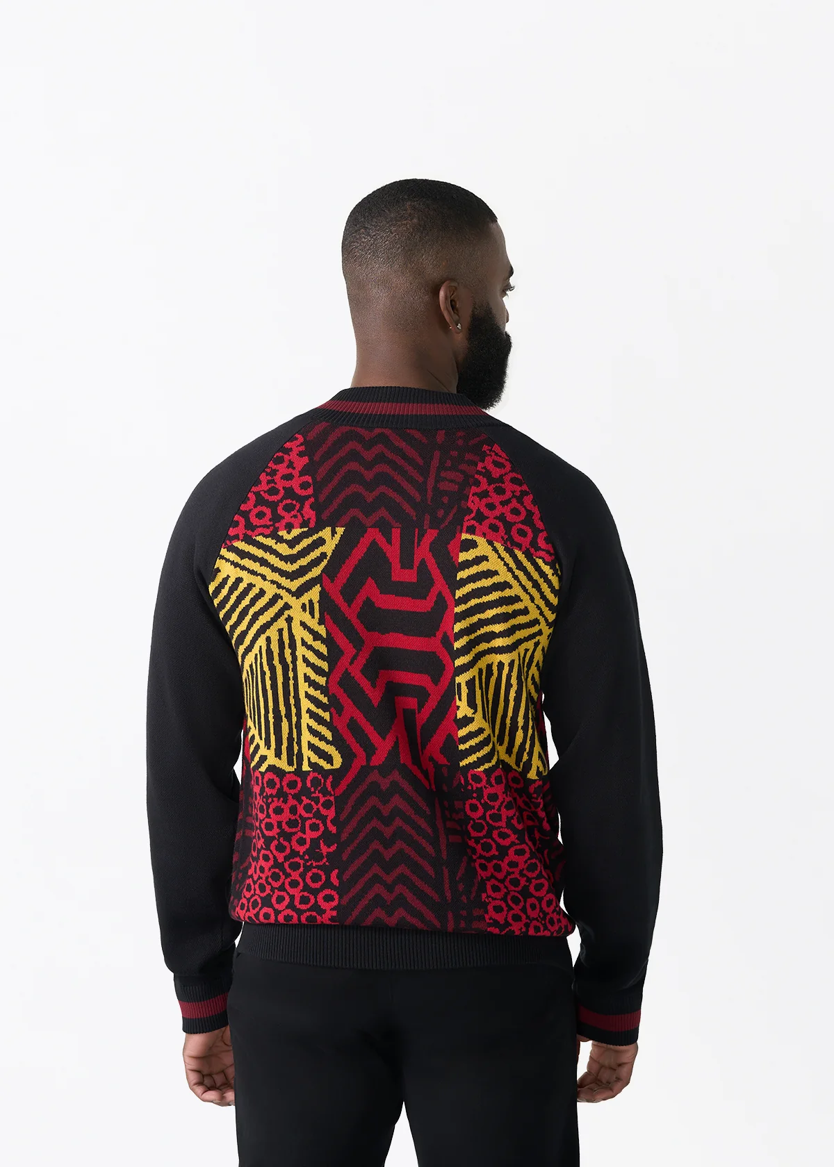 Togo Men's African Print Zip-Up Sweater (Black Cherry Multipattern) - Image 5