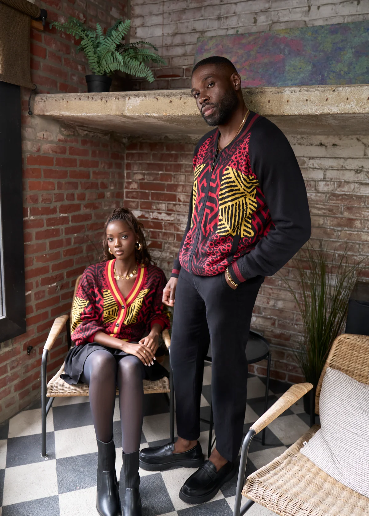 Togo Men's African Print Zip-Up Sweater (Black Cherry Multipattern) - Image 6