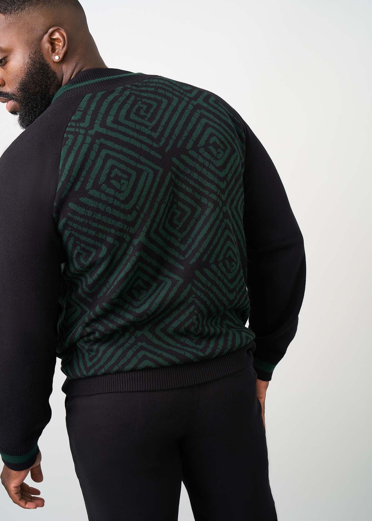 Togo Men's African Print Zip-Up Sweater (Malachite Diamond Adire) - Image 3