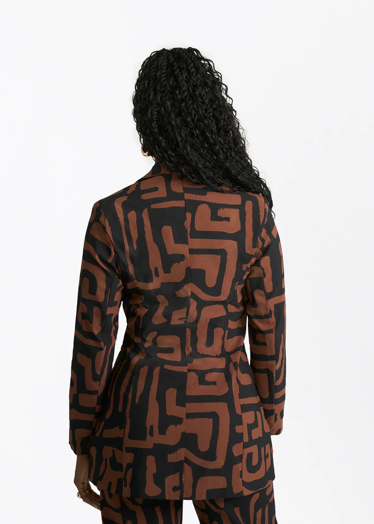 Uyai Womens African Print Blazer (Espresso Geometric) - Image 3
