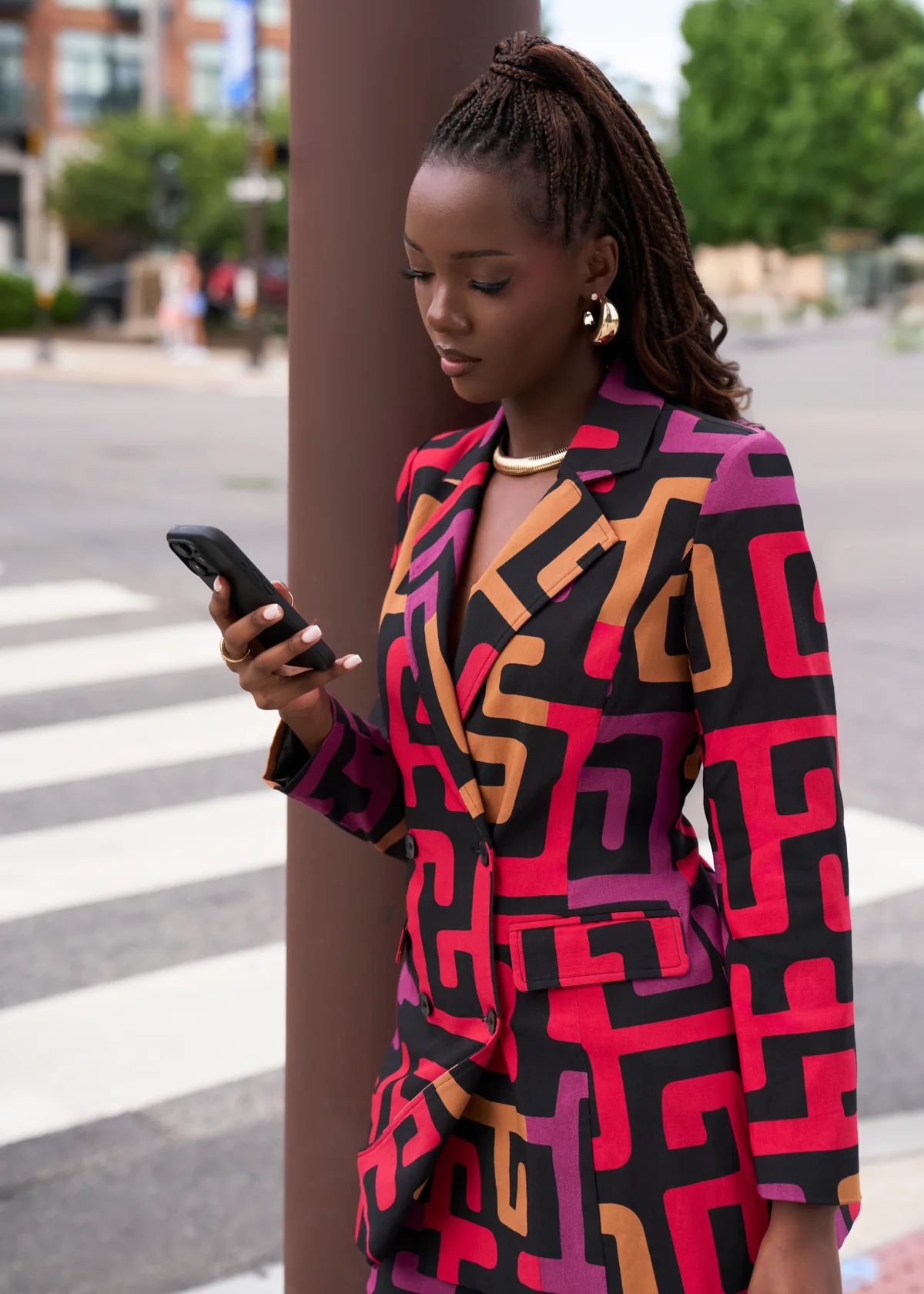 Uyai Women's African Print Stretch Blazer (Black Berry Kuba) - Image 2