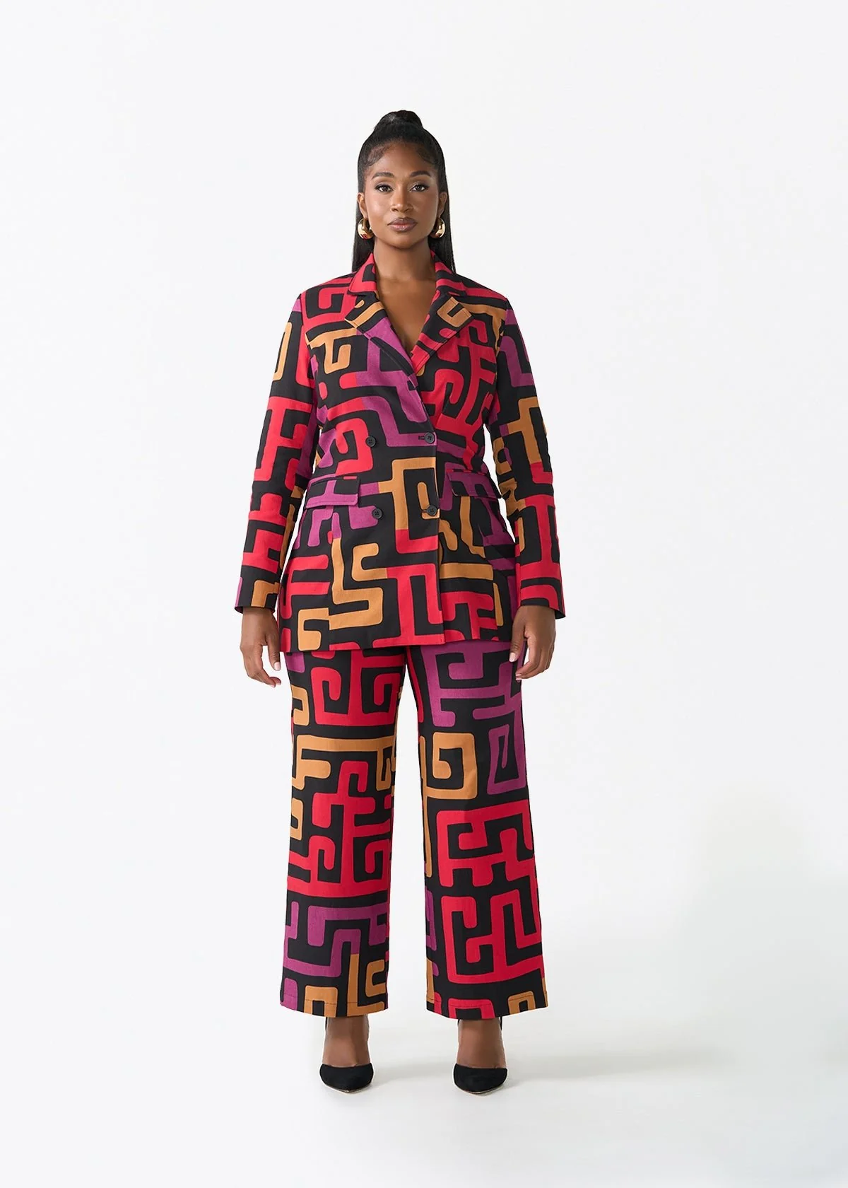 Uyai Women's African Print Stretch Blazer (Black Berry Kuba) - Image 3