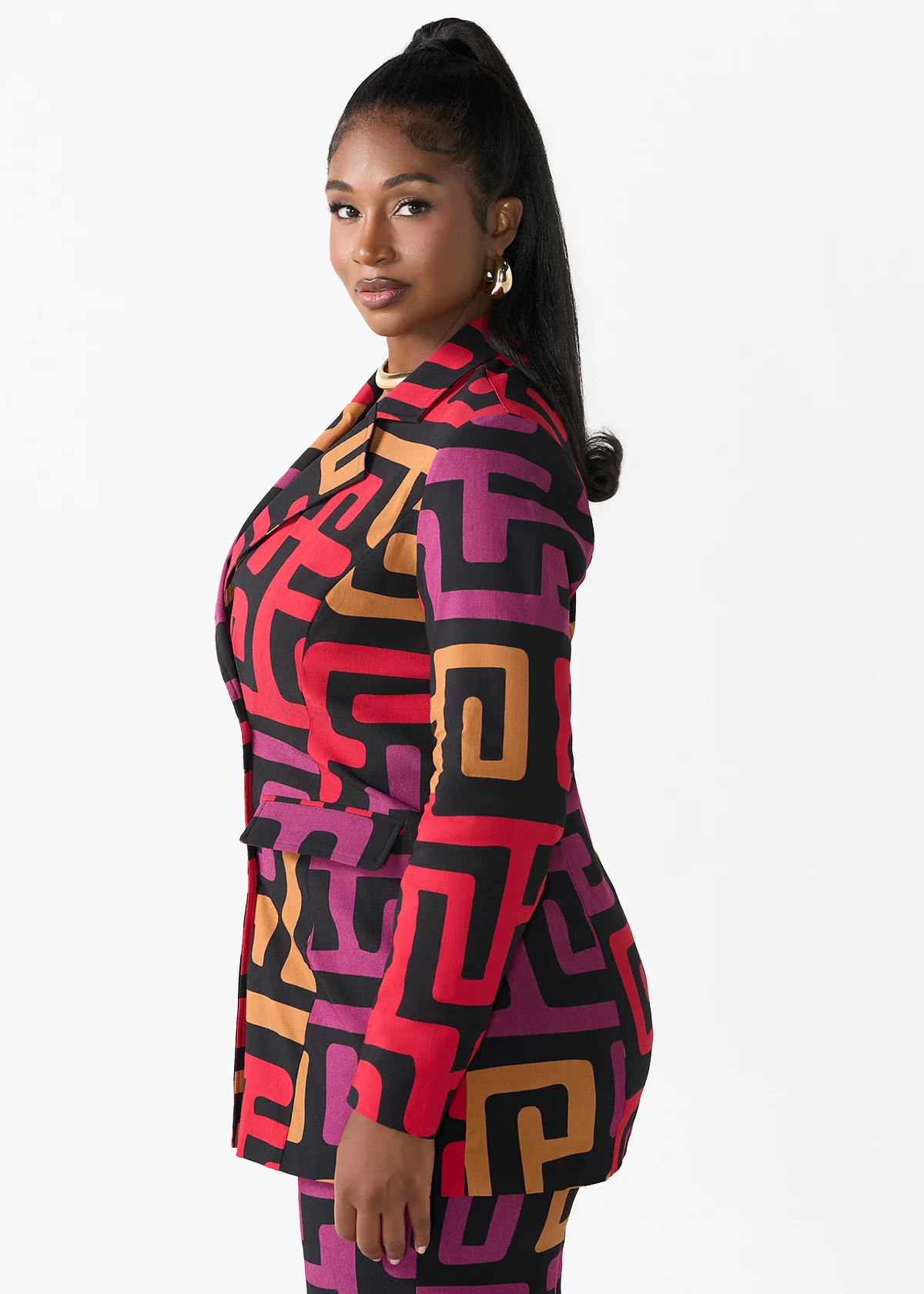 Uyai Women's African Print Stretch Blazer (Black Berry Kuba) - Image 4