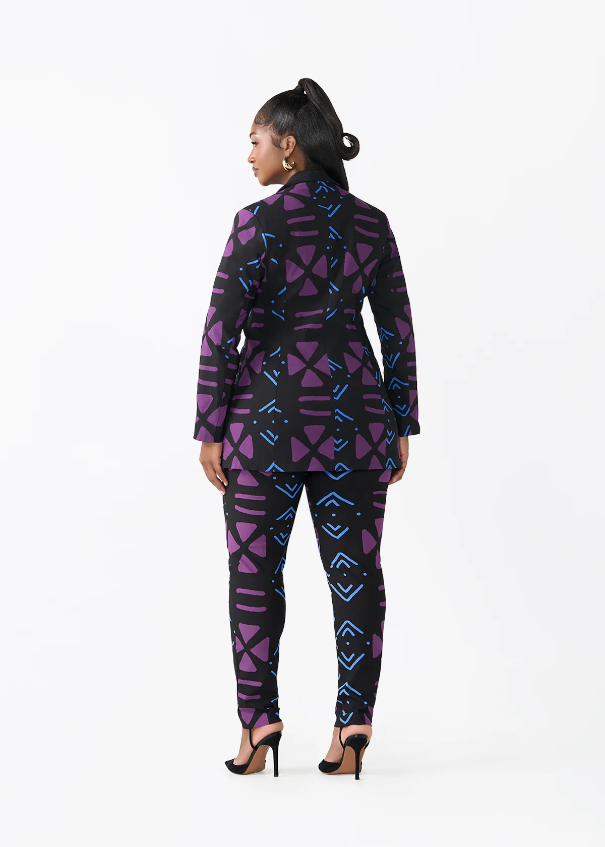 Uyai Women's African Print Stretch Blazer (Black Purple Mudcloth) - Image 5