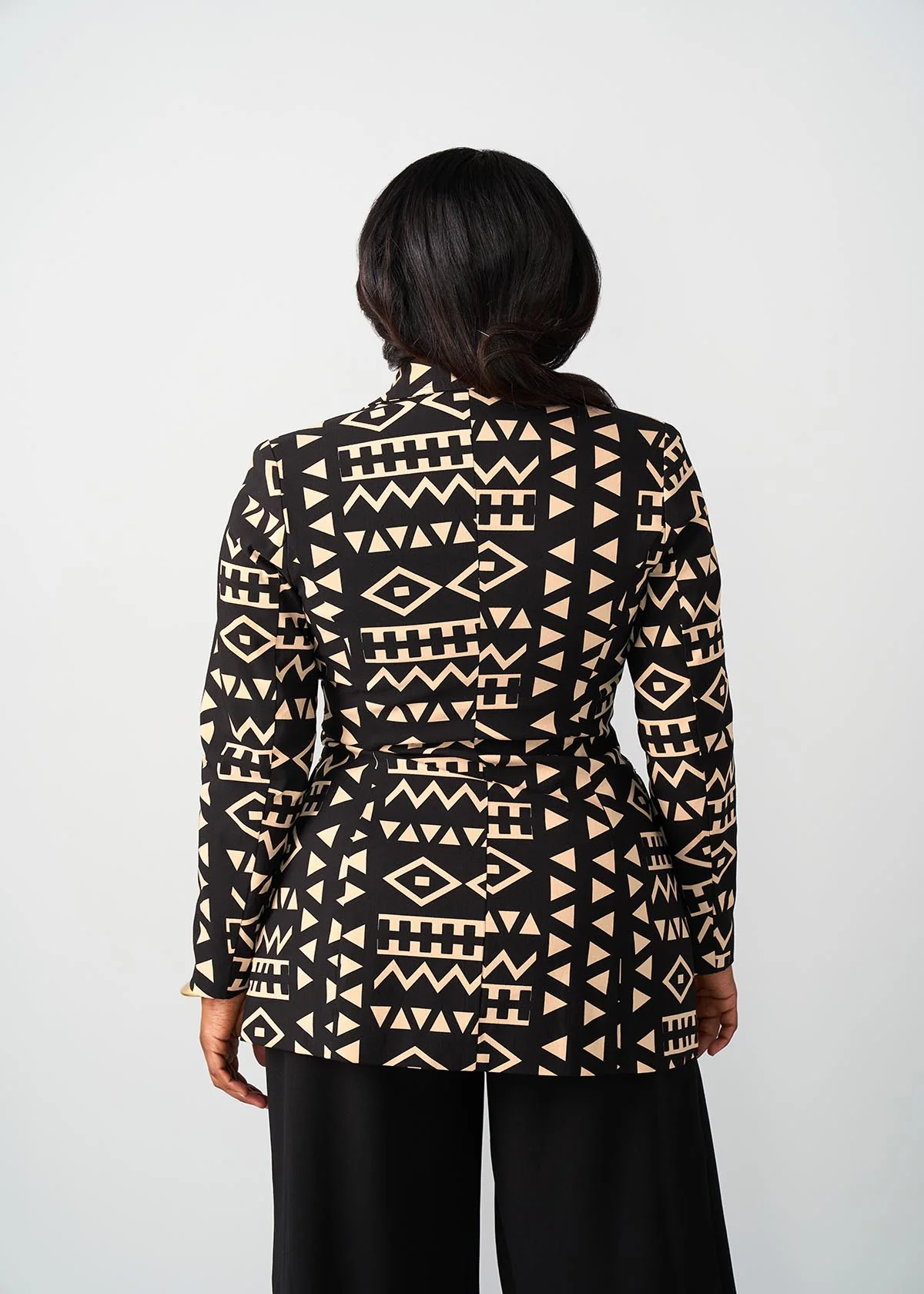Uyai Women's African Print Stretch Blazer (Tan Black Tribal) - Image 3