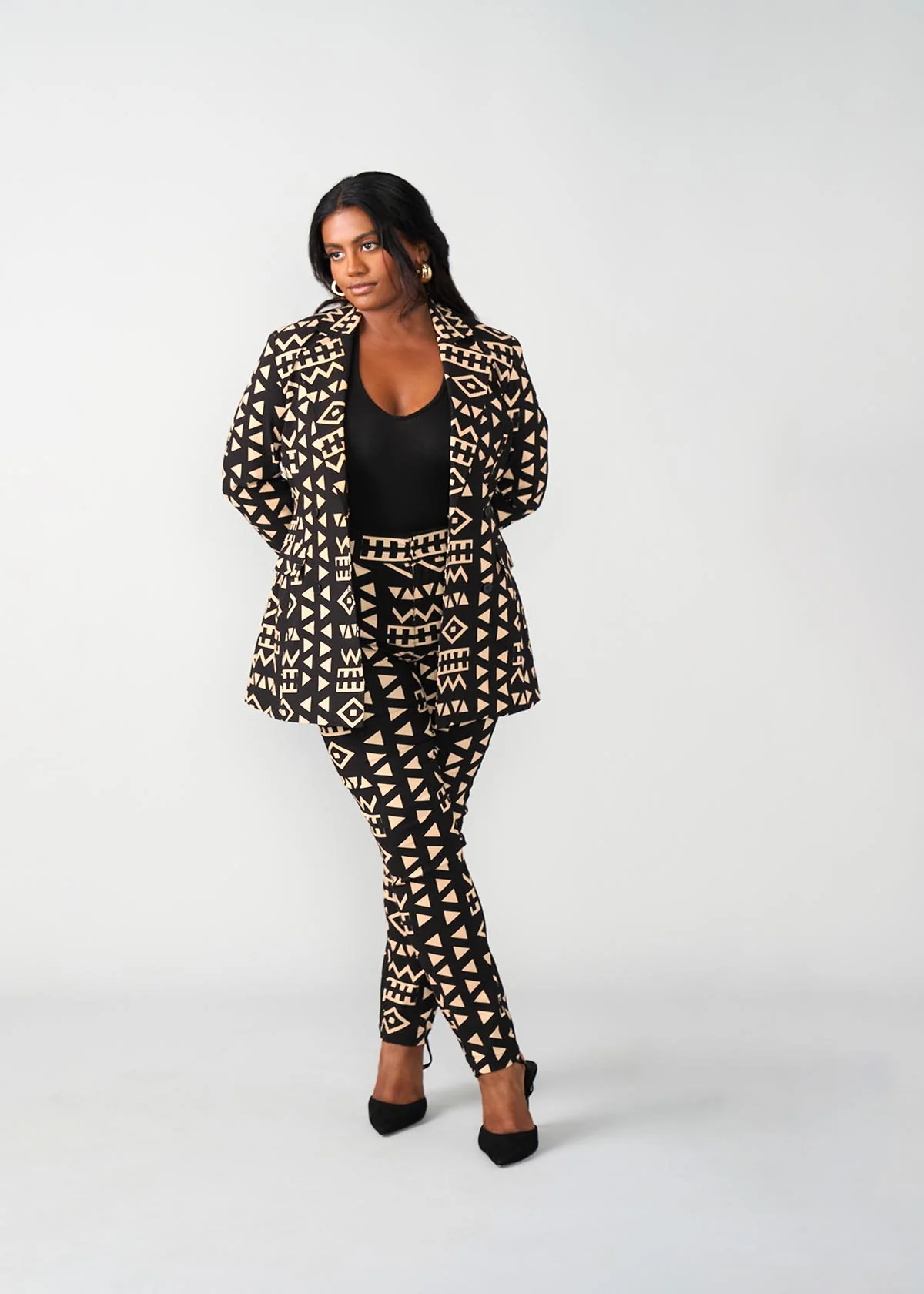 Uyai Women's African Print Stretch Blazer (Tan Black Tribal) - Image 5