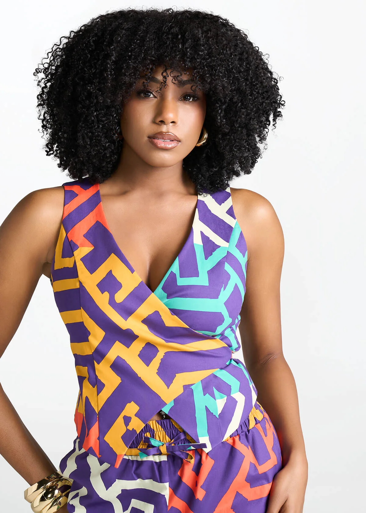 Kanika Women's African Print Wrap Vest (Purple Multicolor Tribal)