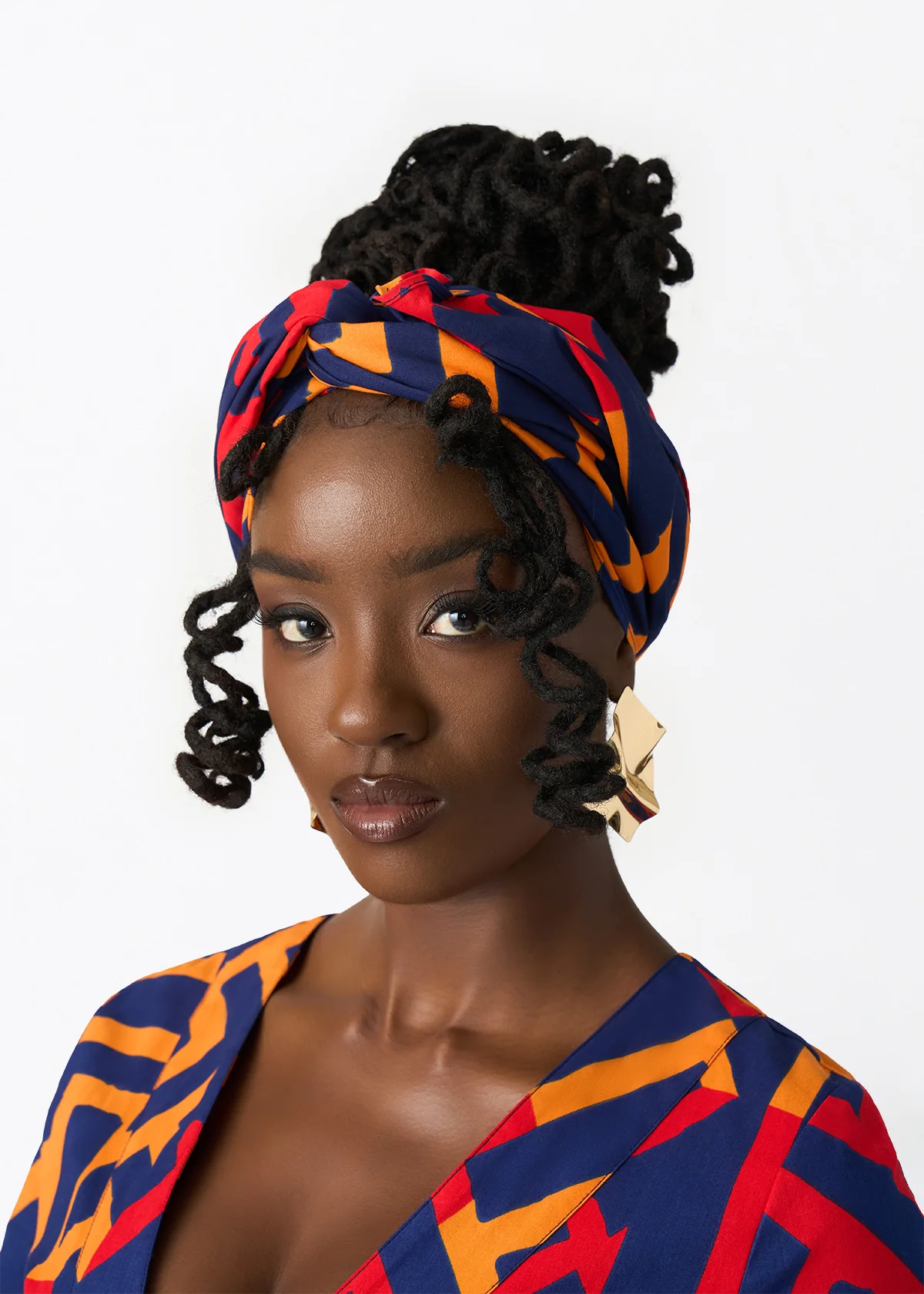 Women's African Print Head Wrap/Scarf (Blue Flame Tribal)