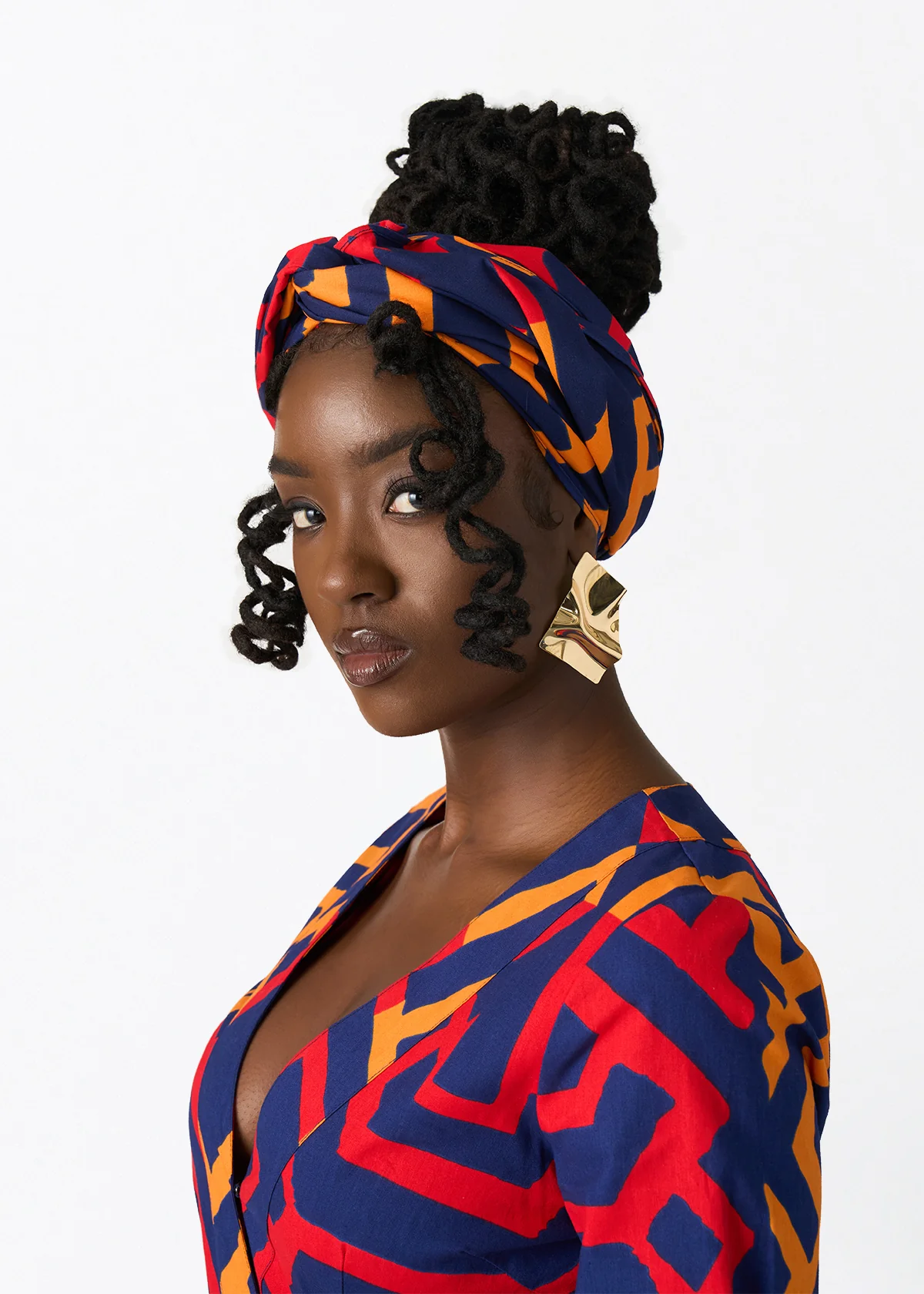 Women's African Print Head Wrap/Scarf (Blue Flame Tribal) - Image 2
