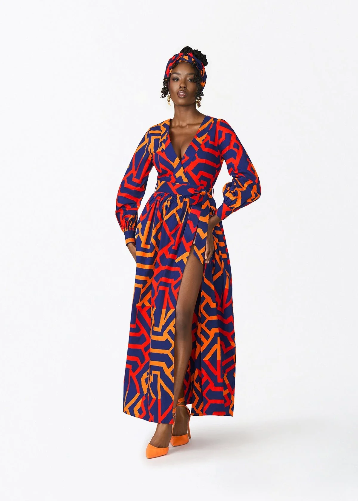 Women's African Print Head Wrap/Scarf (Blue Flame Tribal) - Image 3